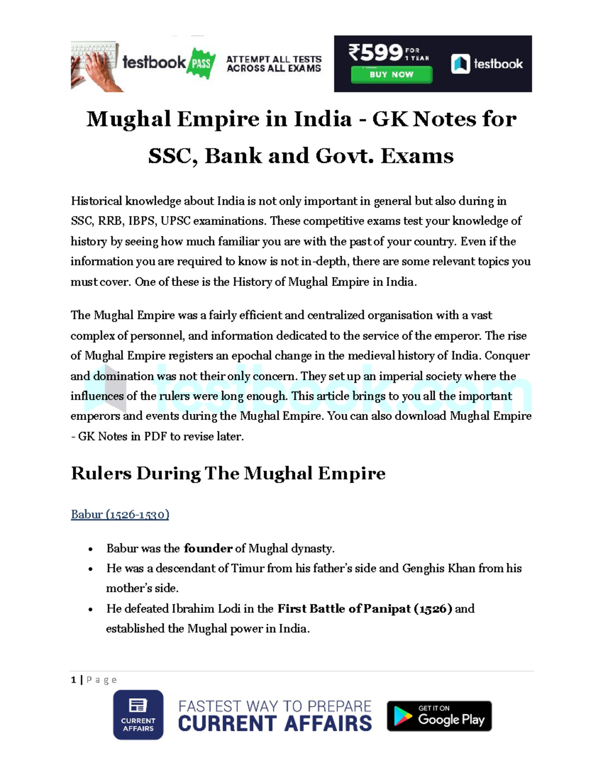 Mughal Empire in India: GK Notes for SSC, Bank & Govt. Exams - Studocu
