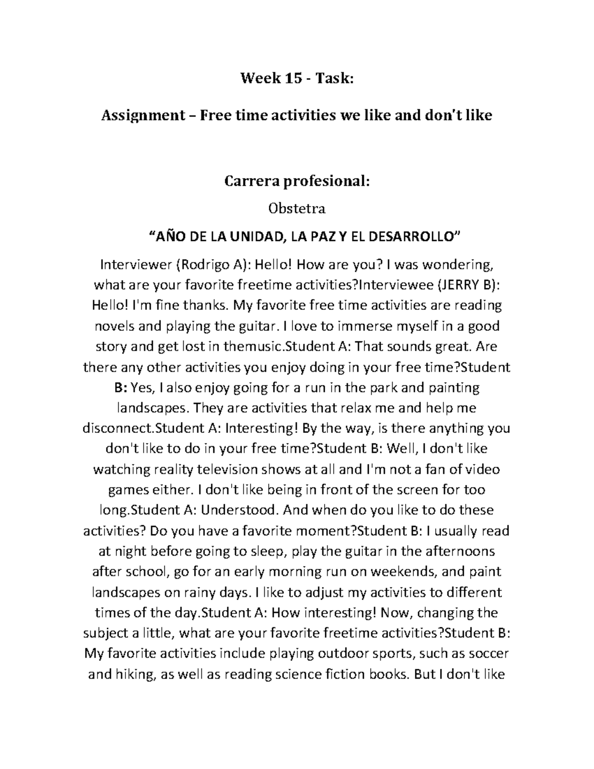 Curso Inglés PA8: Free Time Activities Assignment Notes - Studocu