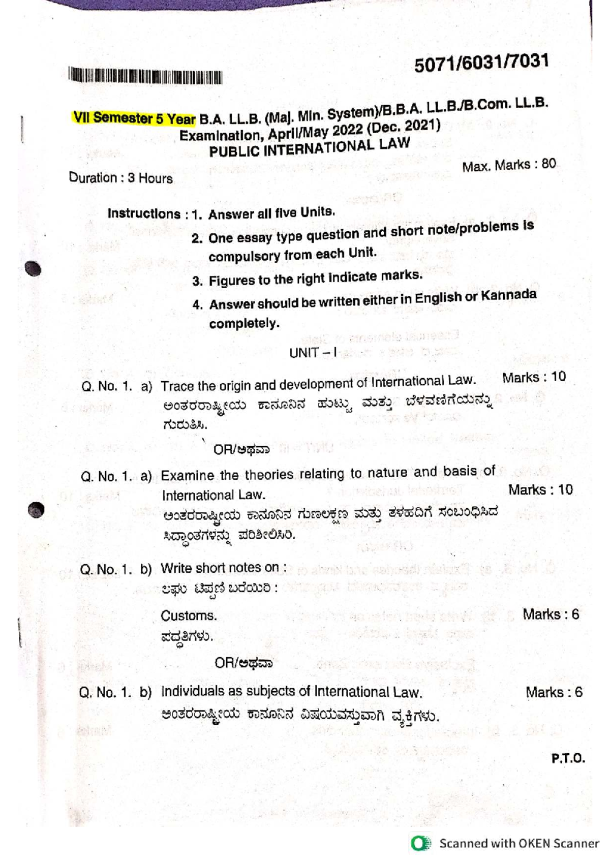 Public International Law - B.A. LL.B. VII Sem. Exam Notes - Studocu