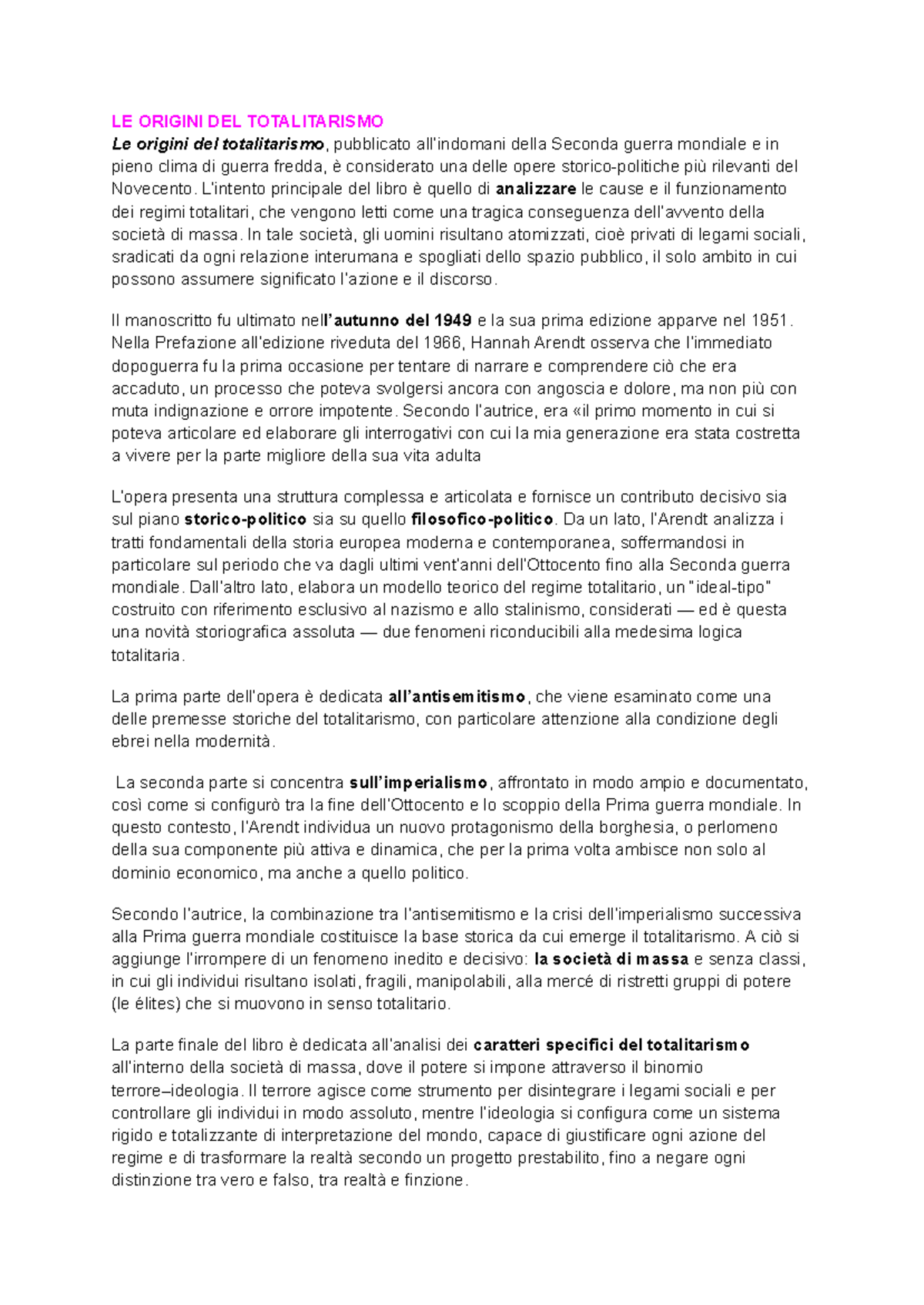 le origini del totalitarismo hannah arendt