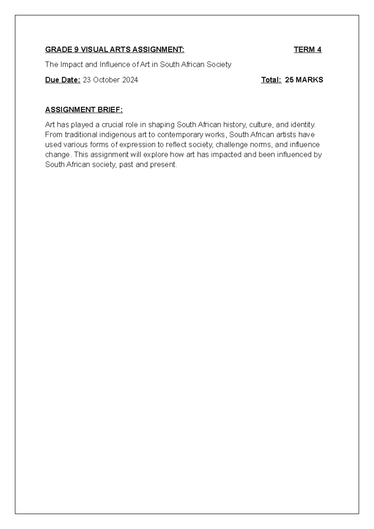 Grade 8 Visual Arts: Indigenous Storytelling Assignment - Studocu