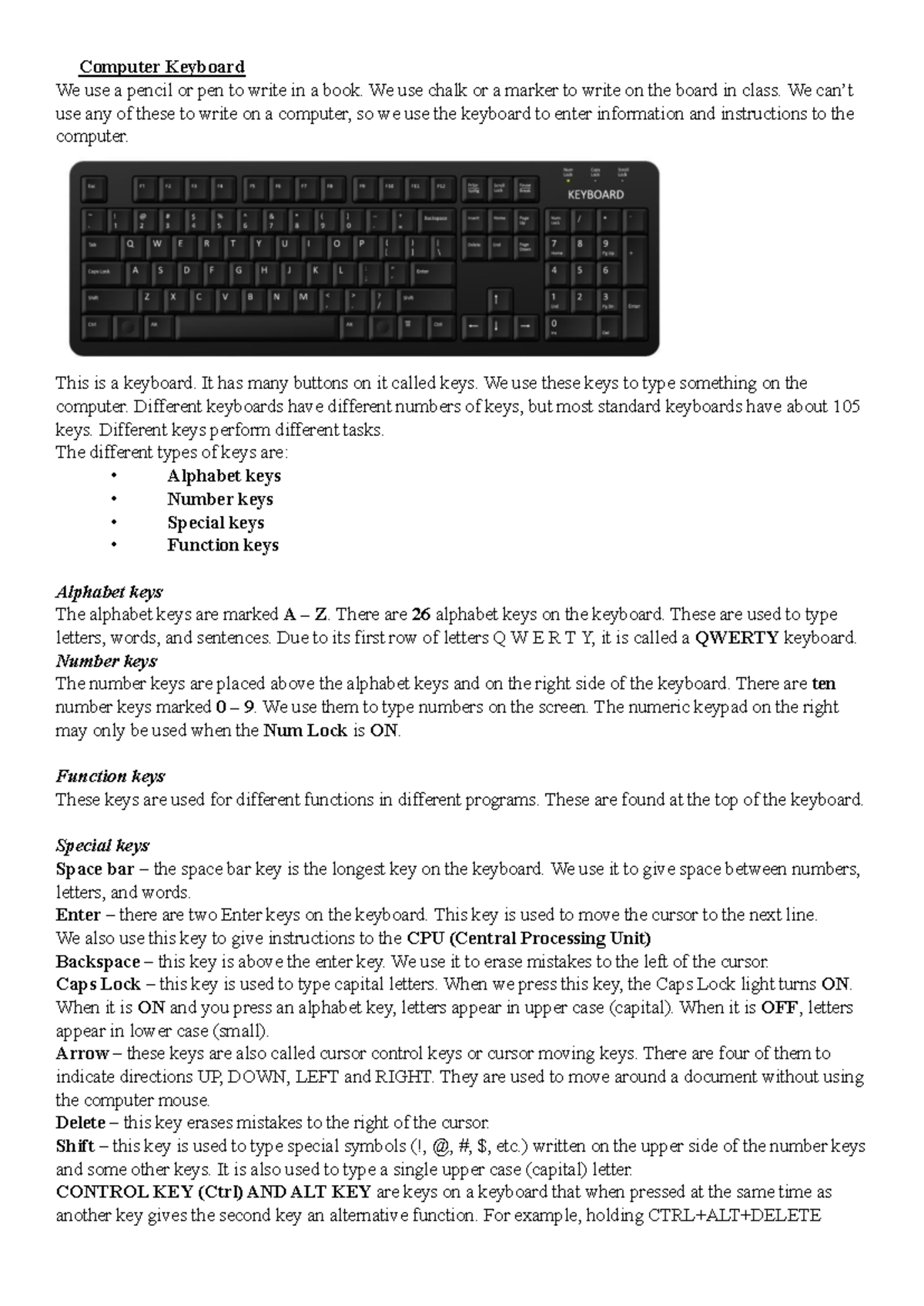 Computer Keyboard Overview: Functions and Components - Studocu