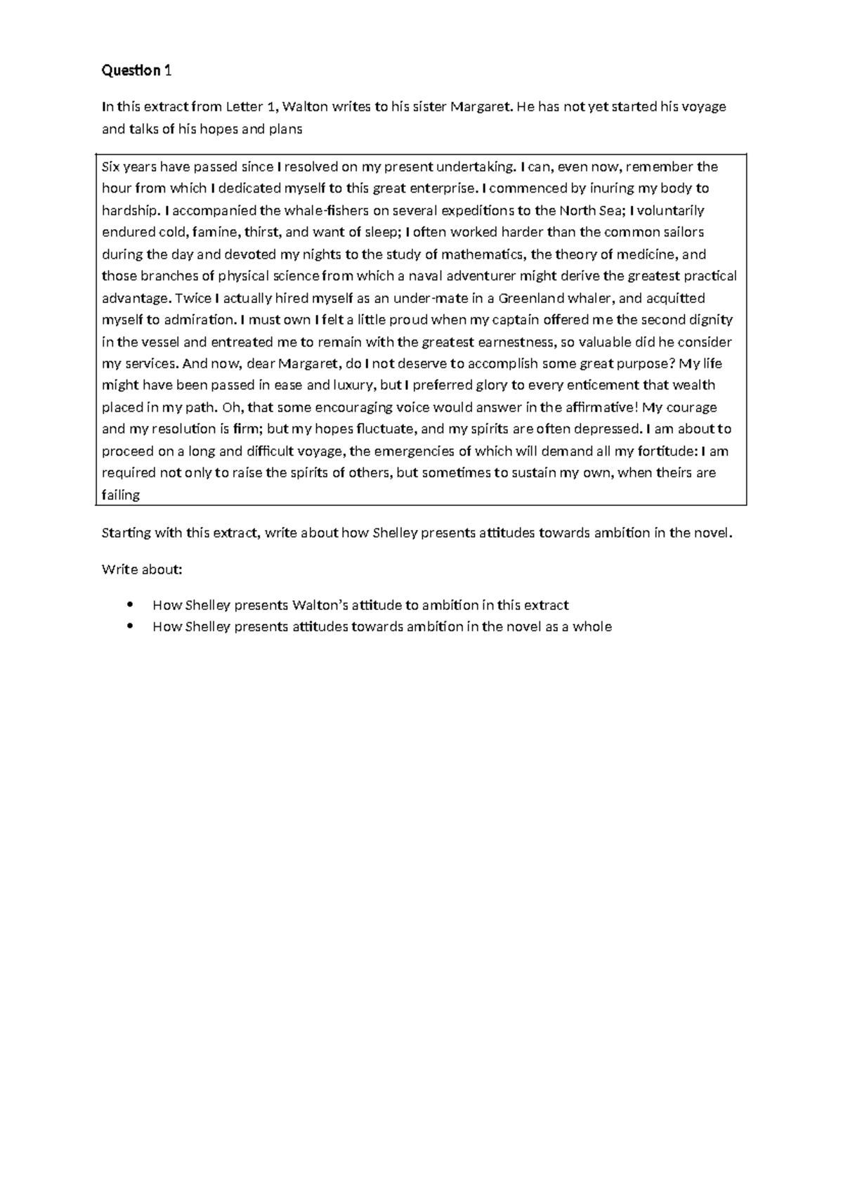 Frankenstein (ENG 101): Extract Questions on Ambition, Family & Justice ...
