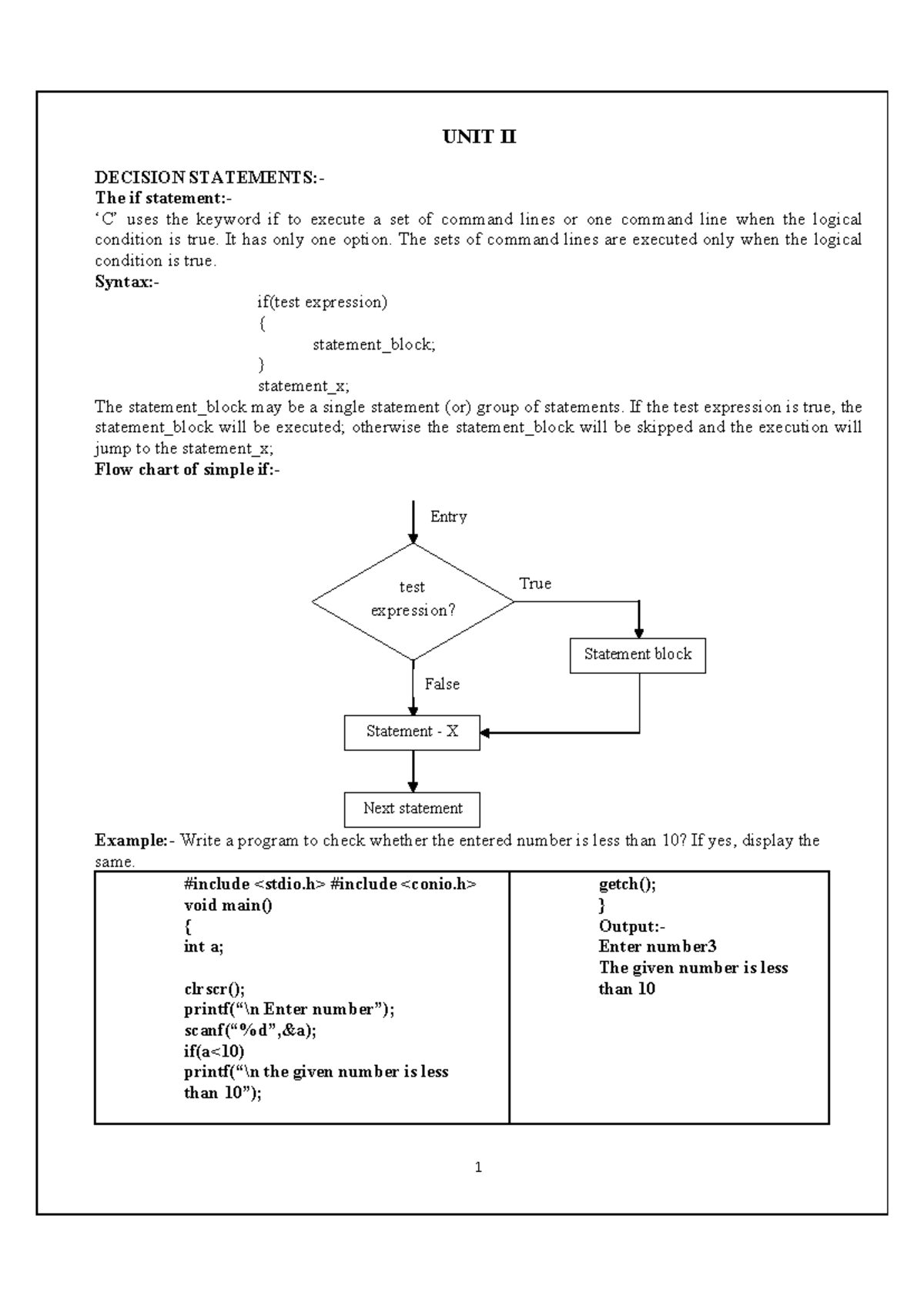 Unit II: Conditional & Iterative Statements in Programming - Studocu