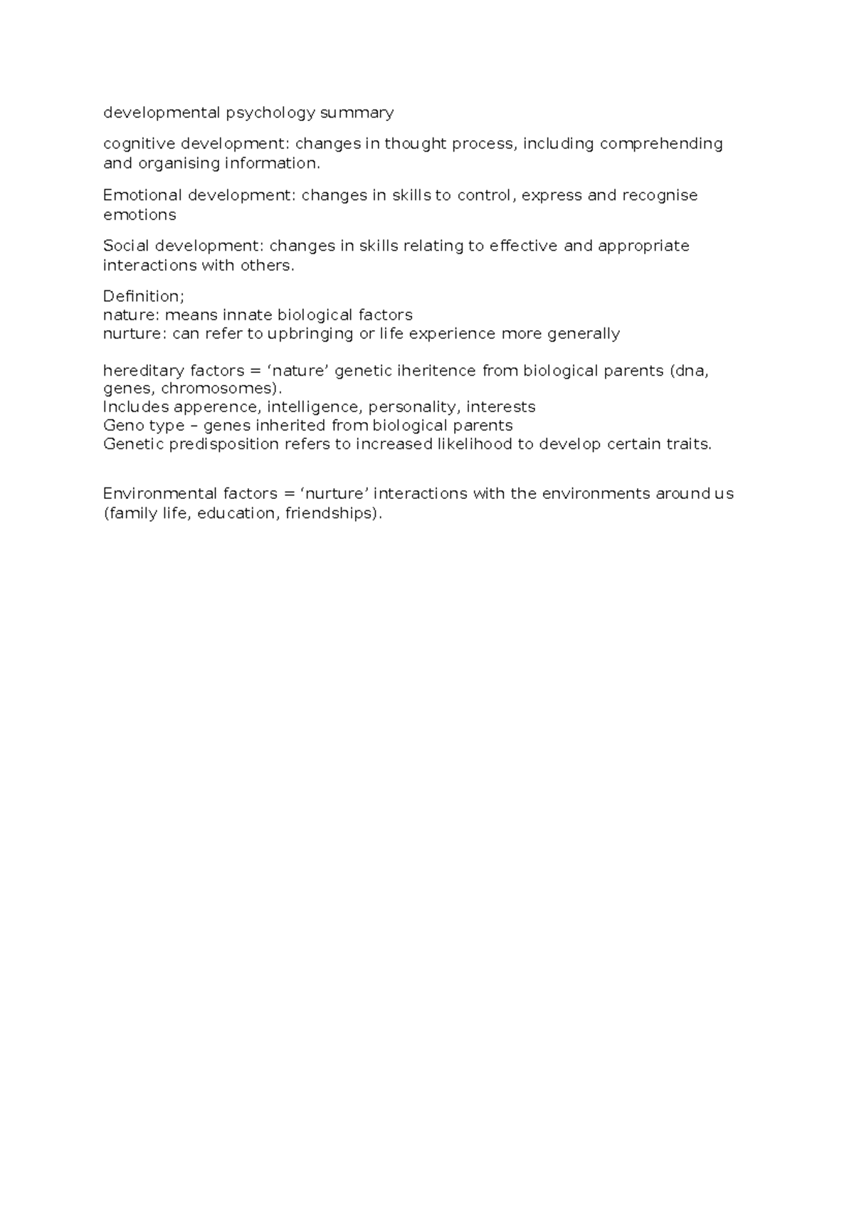 Developmental psychology summary - developmental psychology summary ...