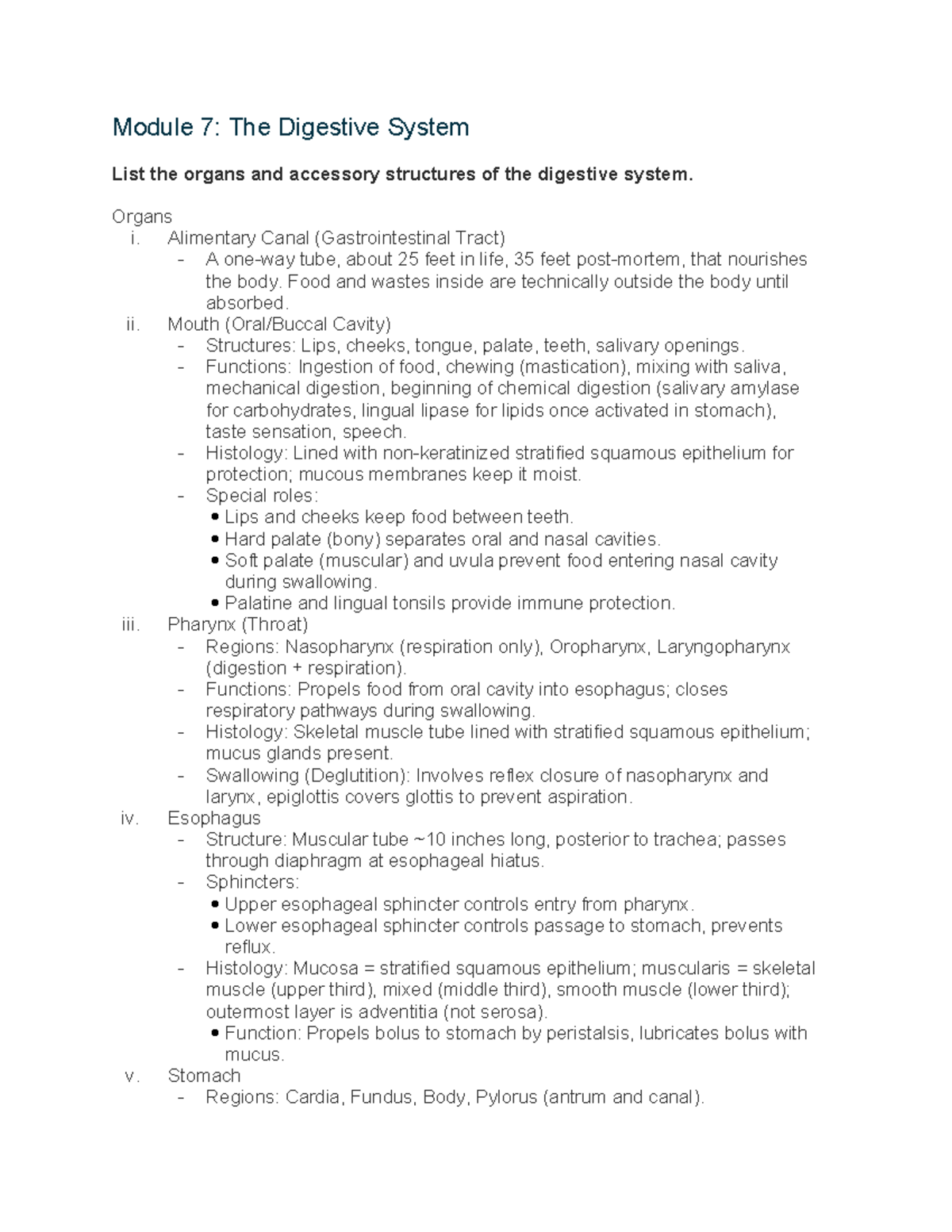 Module 7: Digestive System Overview and Key Functions - Studocu