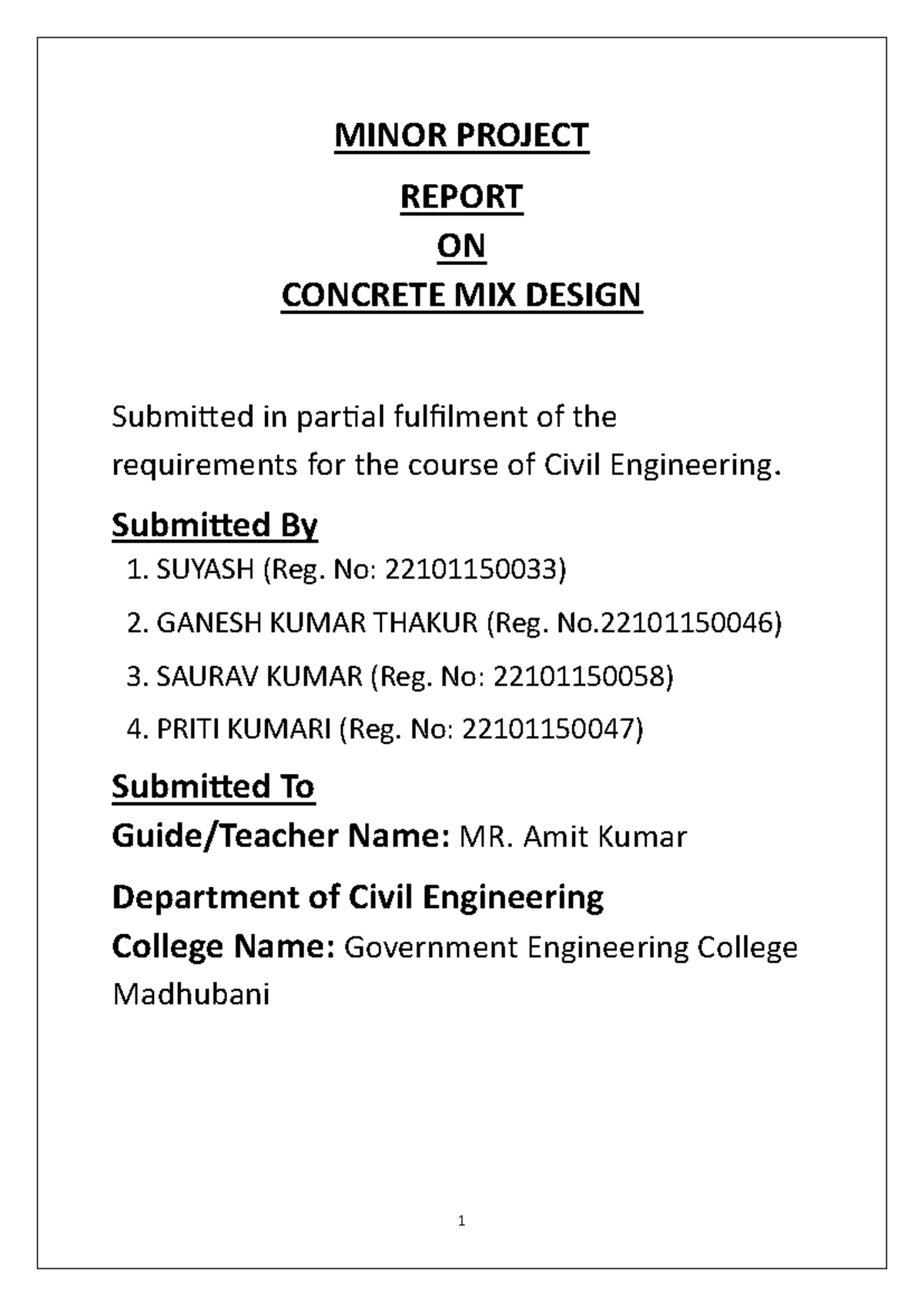 MINI PROJECT REPORT ON CONCRETE MIX DESIGN (CIVIL ENG) - Studocu