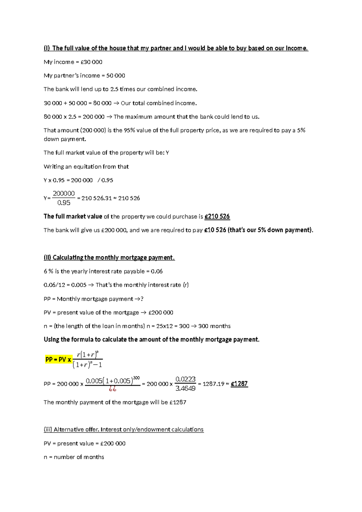Mortgage Calculation and Financial Planning for Property Purchase - Studocu
