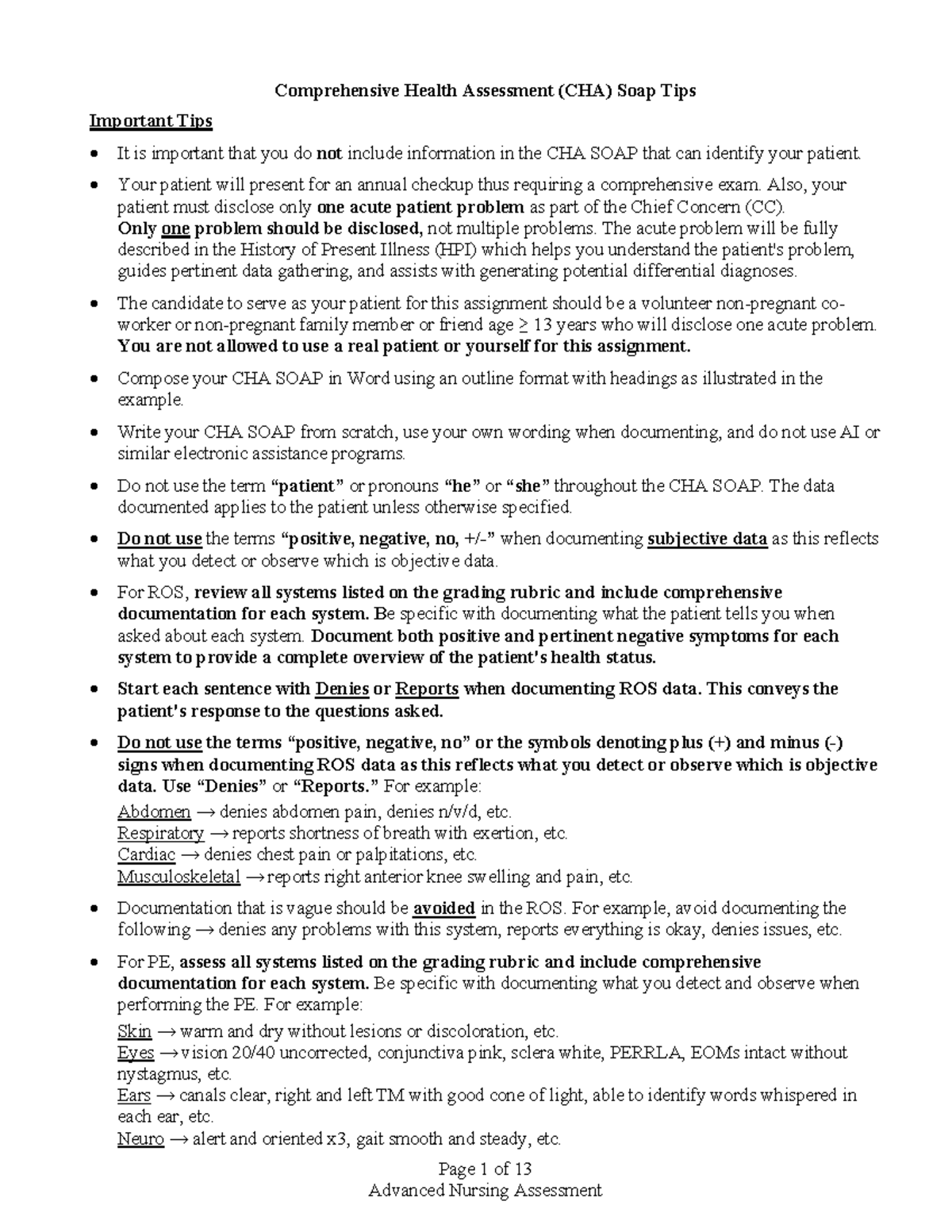 NU 518 CHA SOAP: Essential Tips for Comprehensive Health Assessment ...