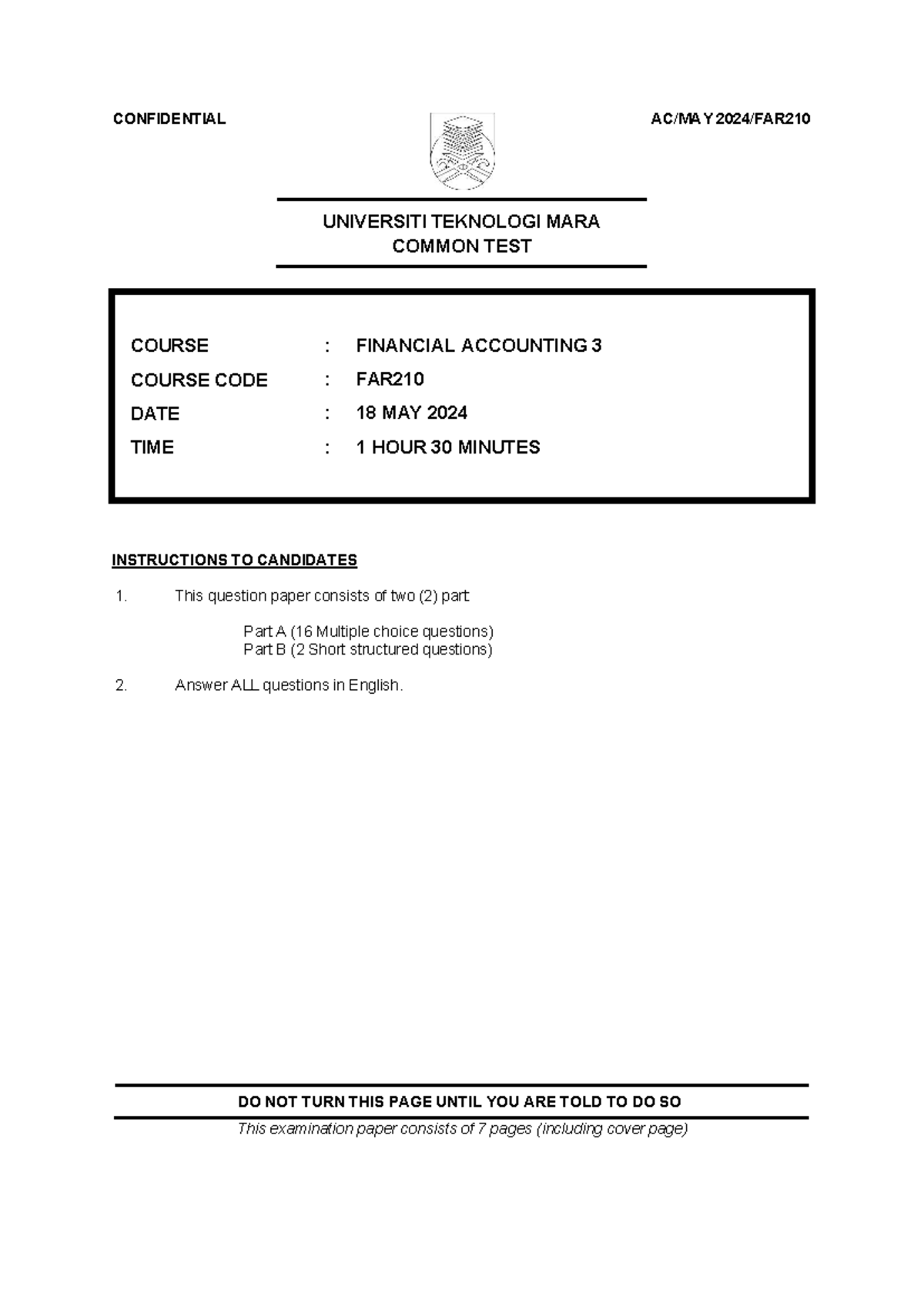 CT MAF201 Q MAY 2024 - Financial Accounting 3 Common Test - Studocu