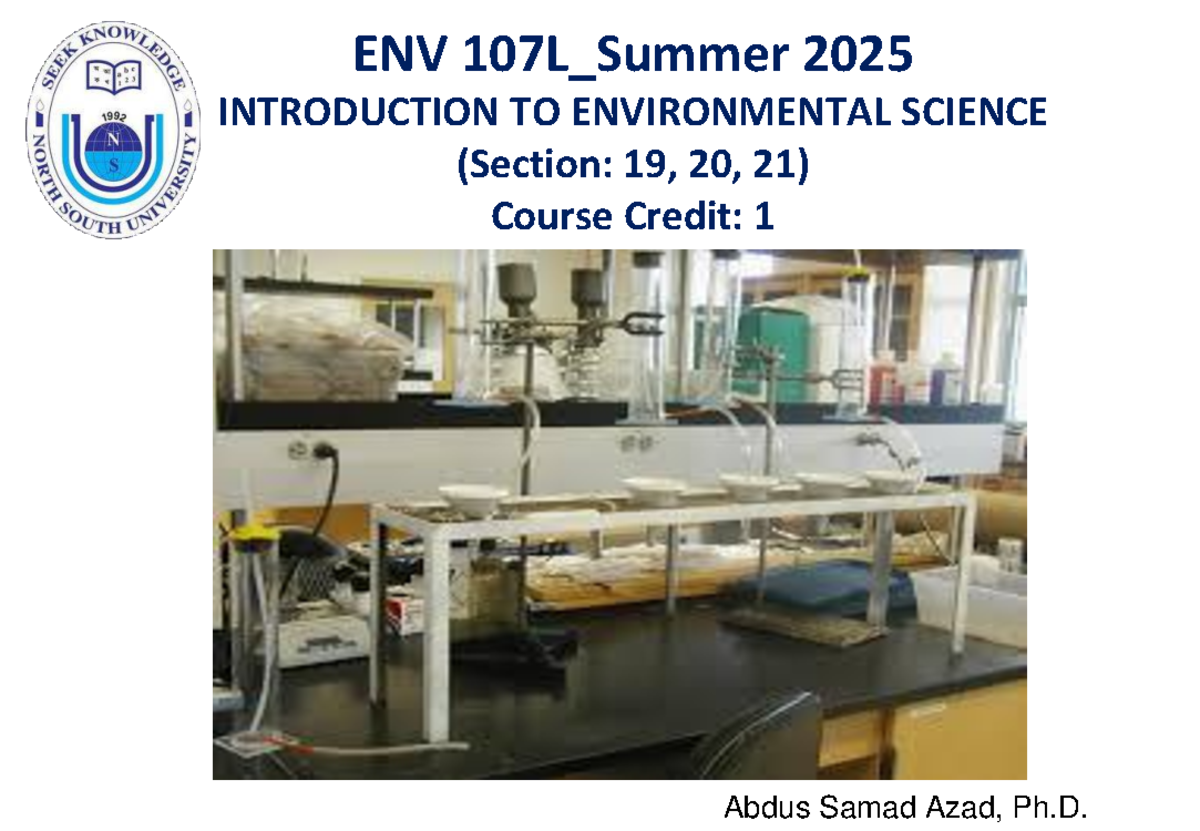 ENV 107L_Summer 2025 Lecture 1: Intro to Environmental Science - Studocu