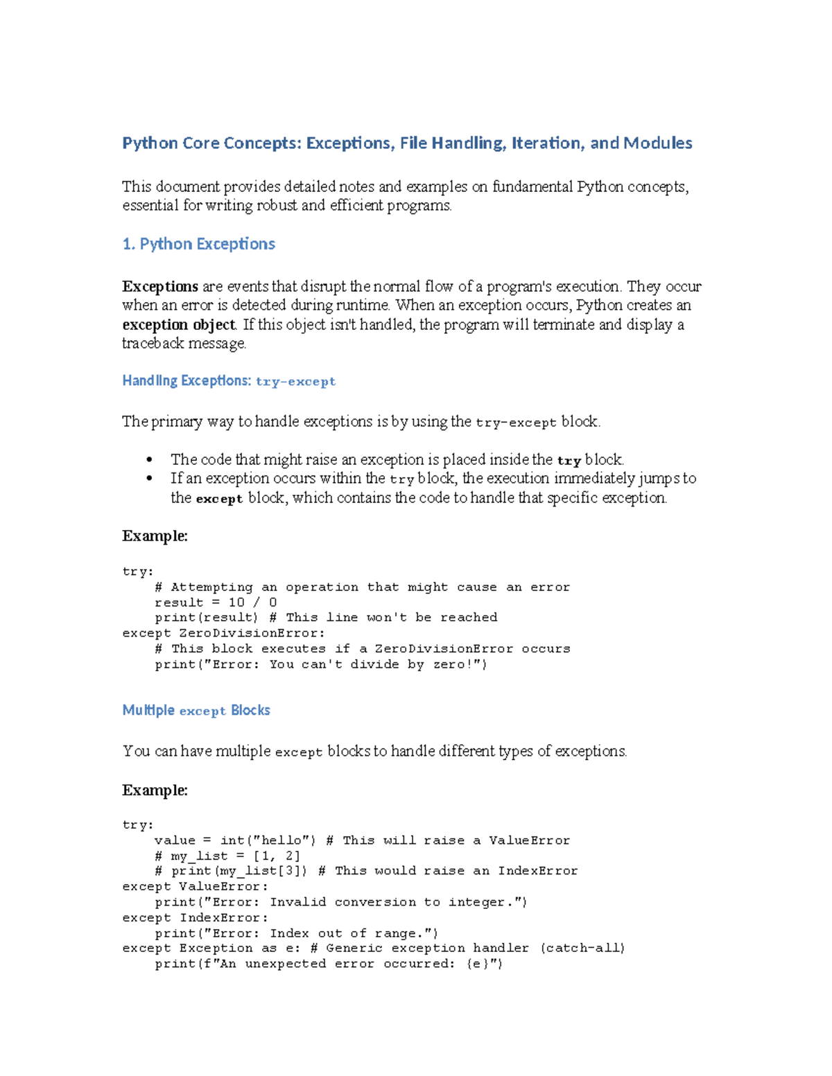 Python Core Concepts: Exceptions, File Handling, Iteration & Modules ...