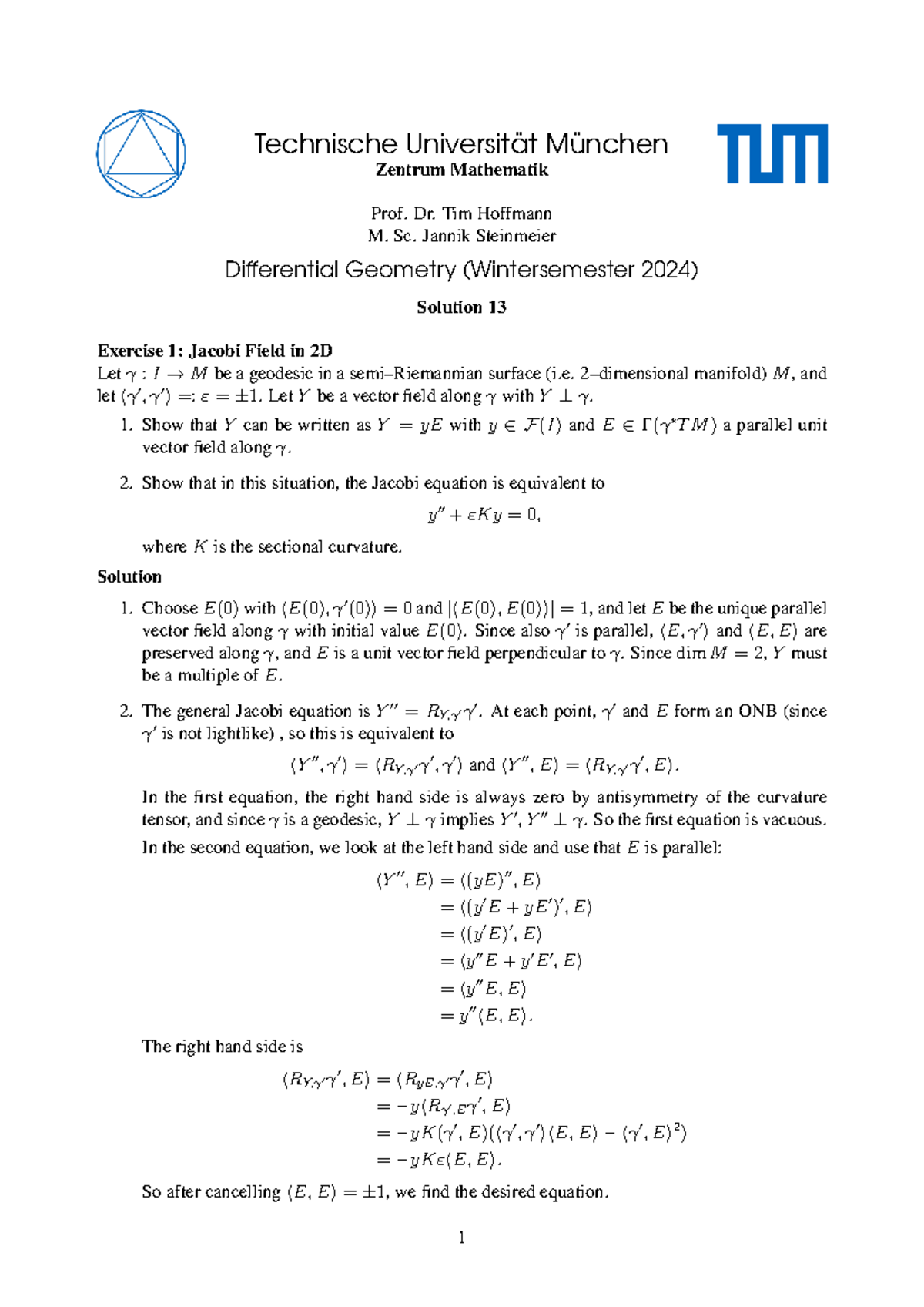 Solution 13 DG - Differential geometry exercises and solutions - Studocu