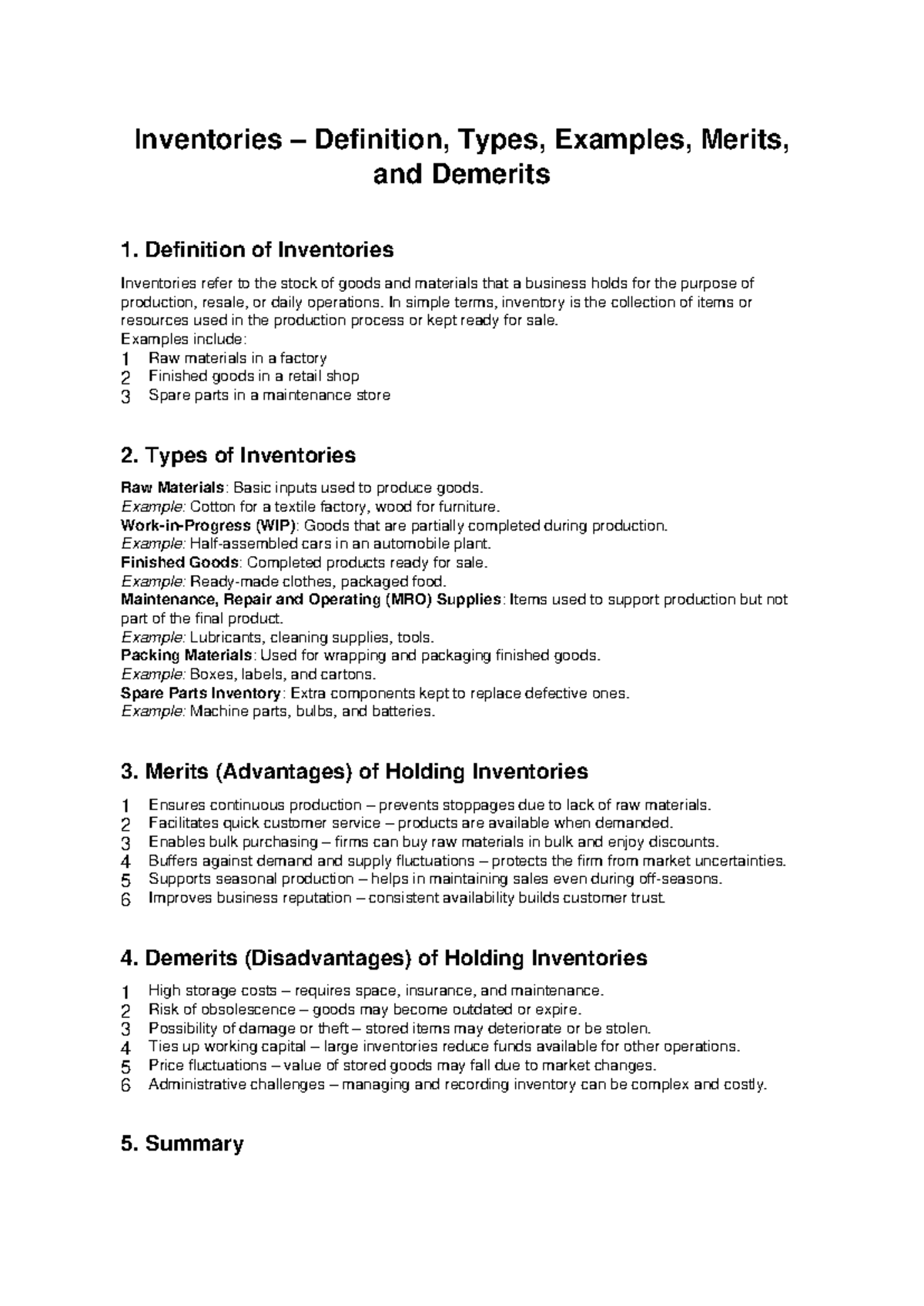 Inventories: Definition, Types, Merits & Demerits Explained - Studocu