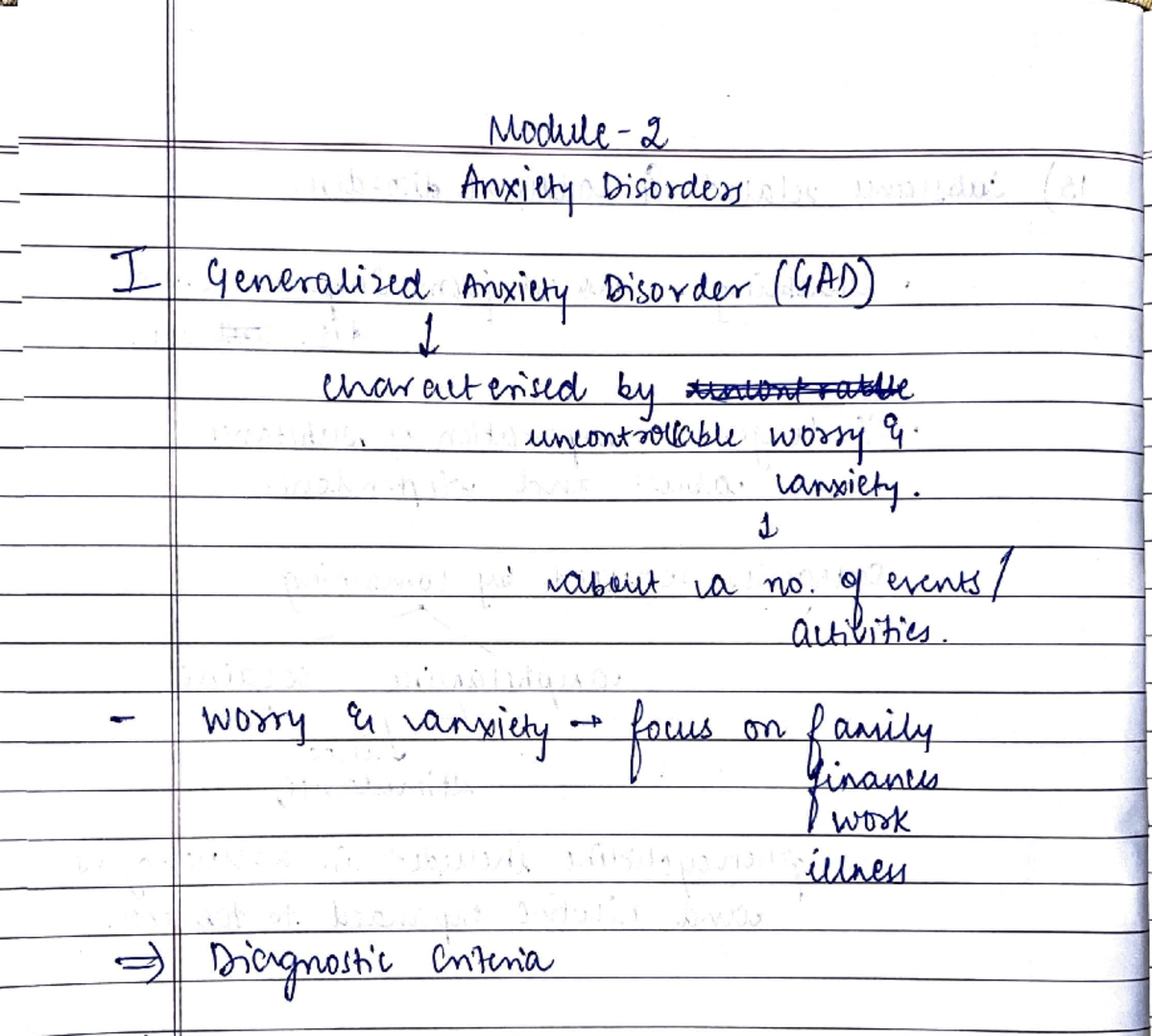 Abnormal Psychology PSY101 - Module 2 Notes on Anxiety Disorders - Studocu