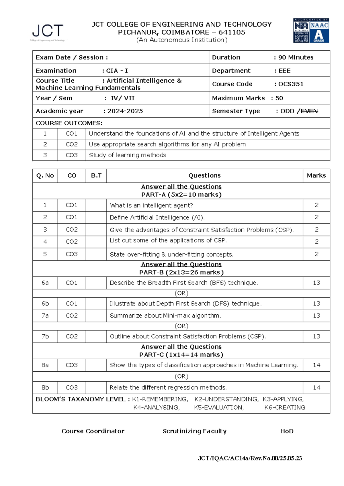 AIML S1 - AIML practice material - JCT COLLEGE OF ENGINEERING AND ...