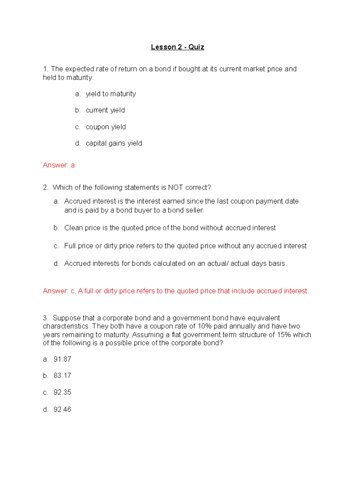 Fixed Income Cheat Sheet - Chapter 1: Overview Call Provision: Issuer ...