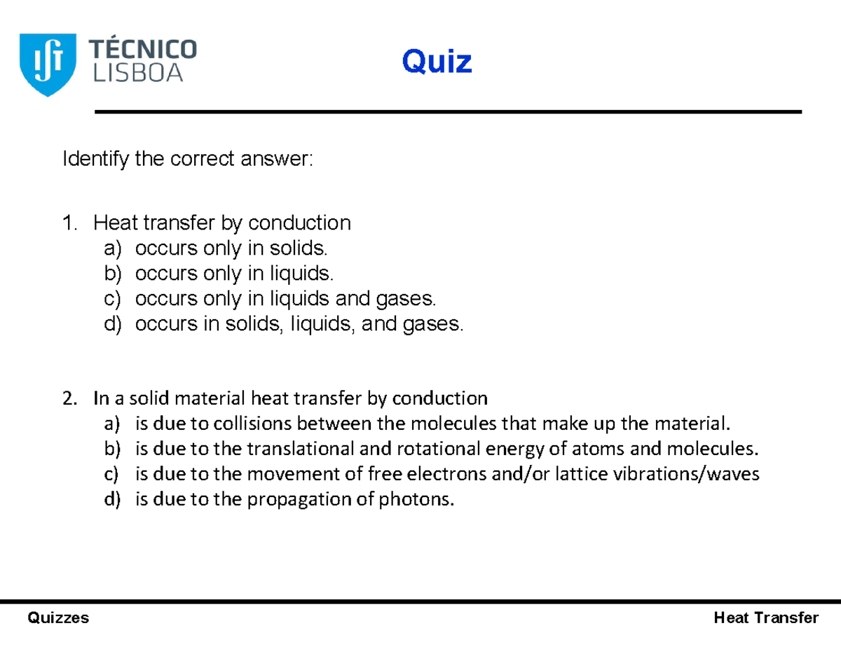Quiz: Heat Transfer Concepts and Applications (Course Code: HT101 ...