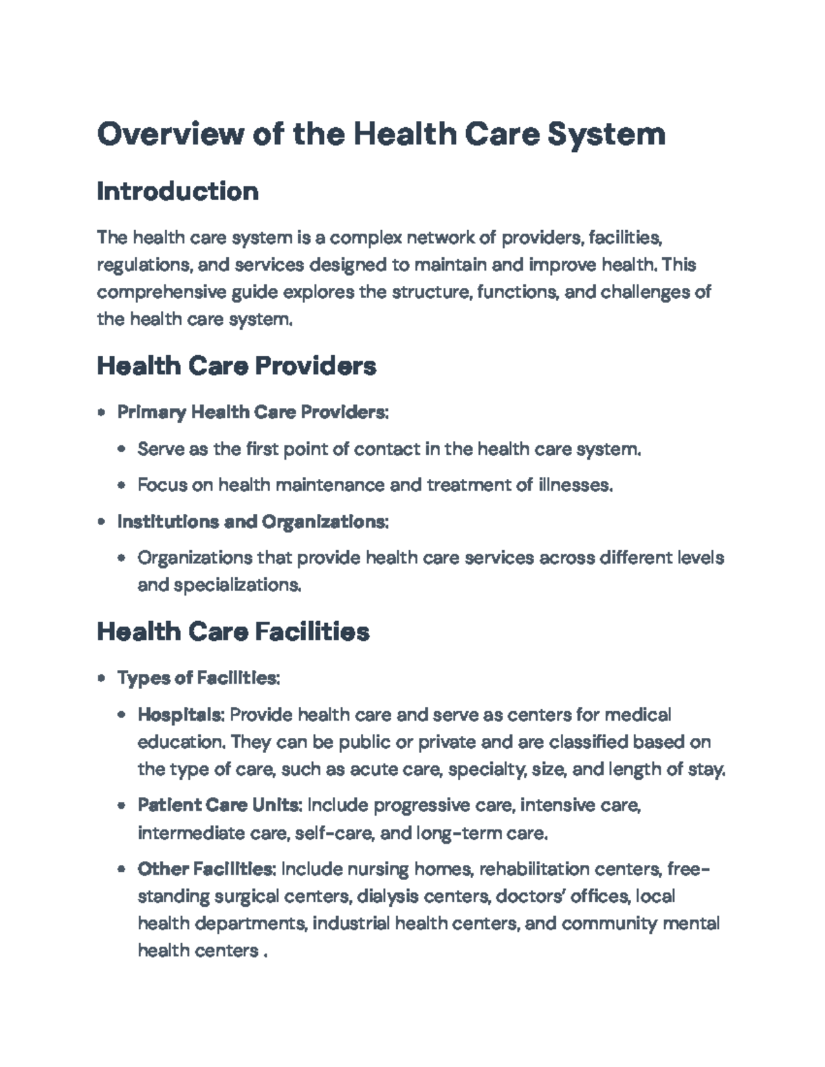 Comprehensive Overview of the Health Care System - HCS 101 - Overview ...
