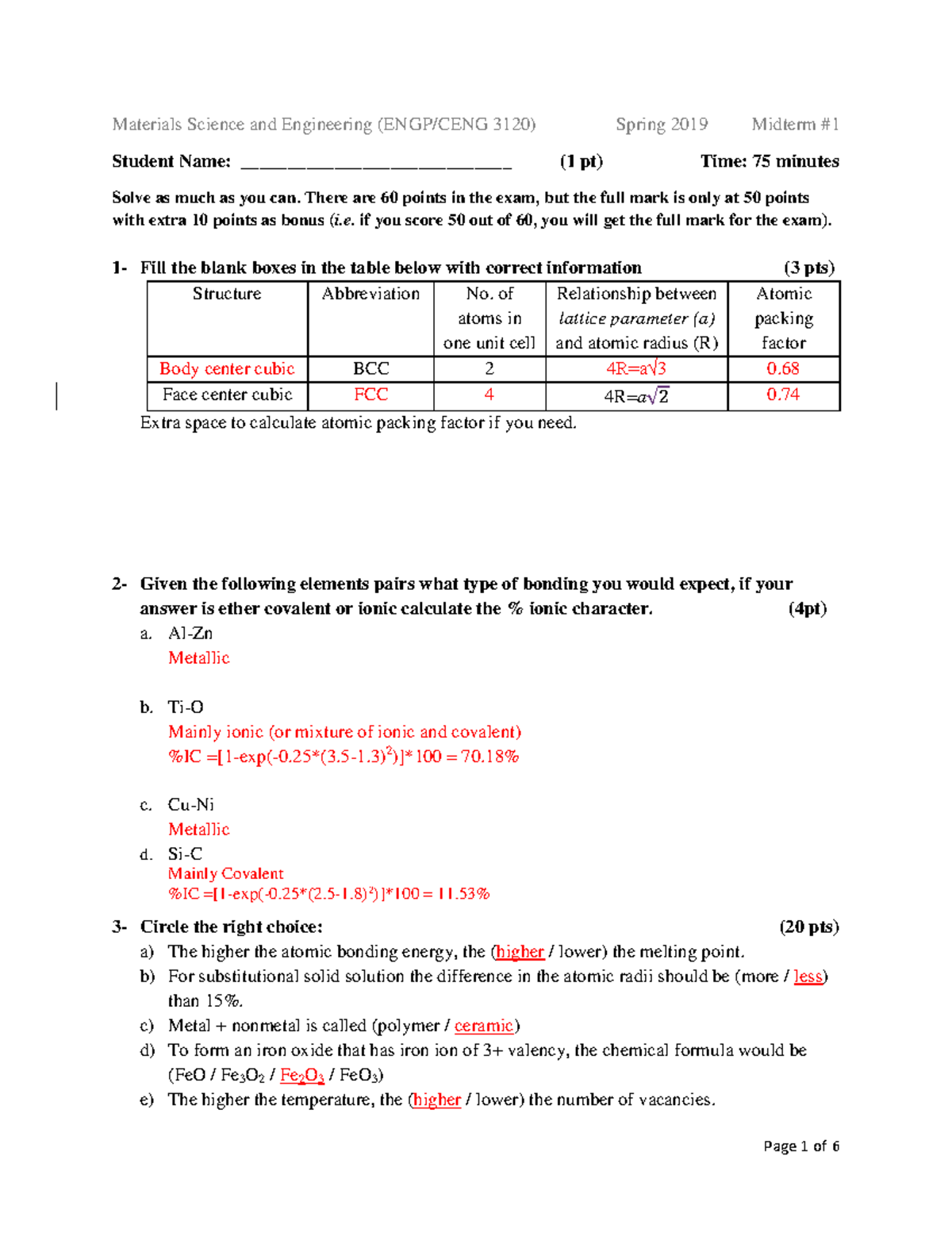 Spring 2019 ENGP/CENG 3120 Midterm 1 Exam 1 Answers and Solutions - Studocu