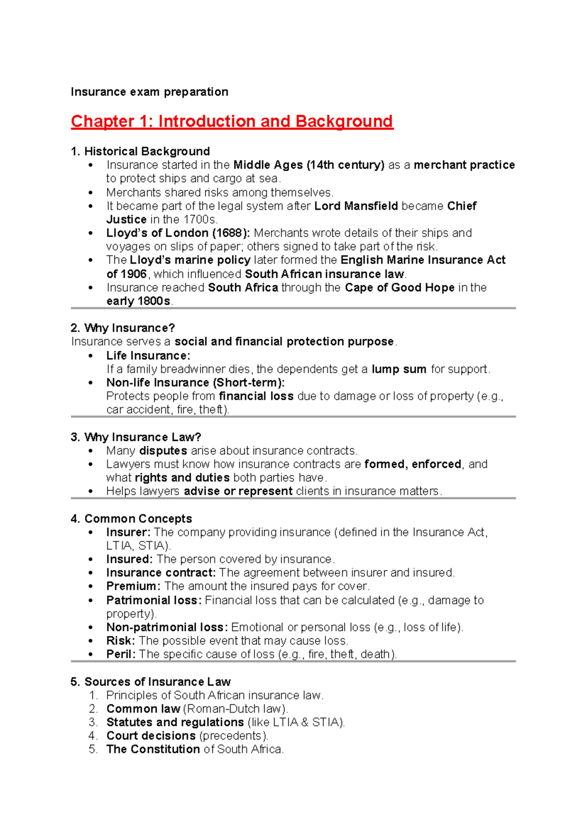 Insurance Exam Prep: Chapter 1 - Intro & Historical Background - Studocu