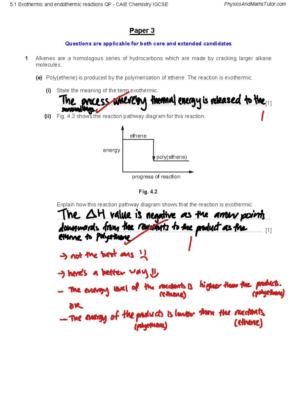 5.1 Exothermic and Endothermic Reactions QP - CAIE Chemistry IGCSE ...