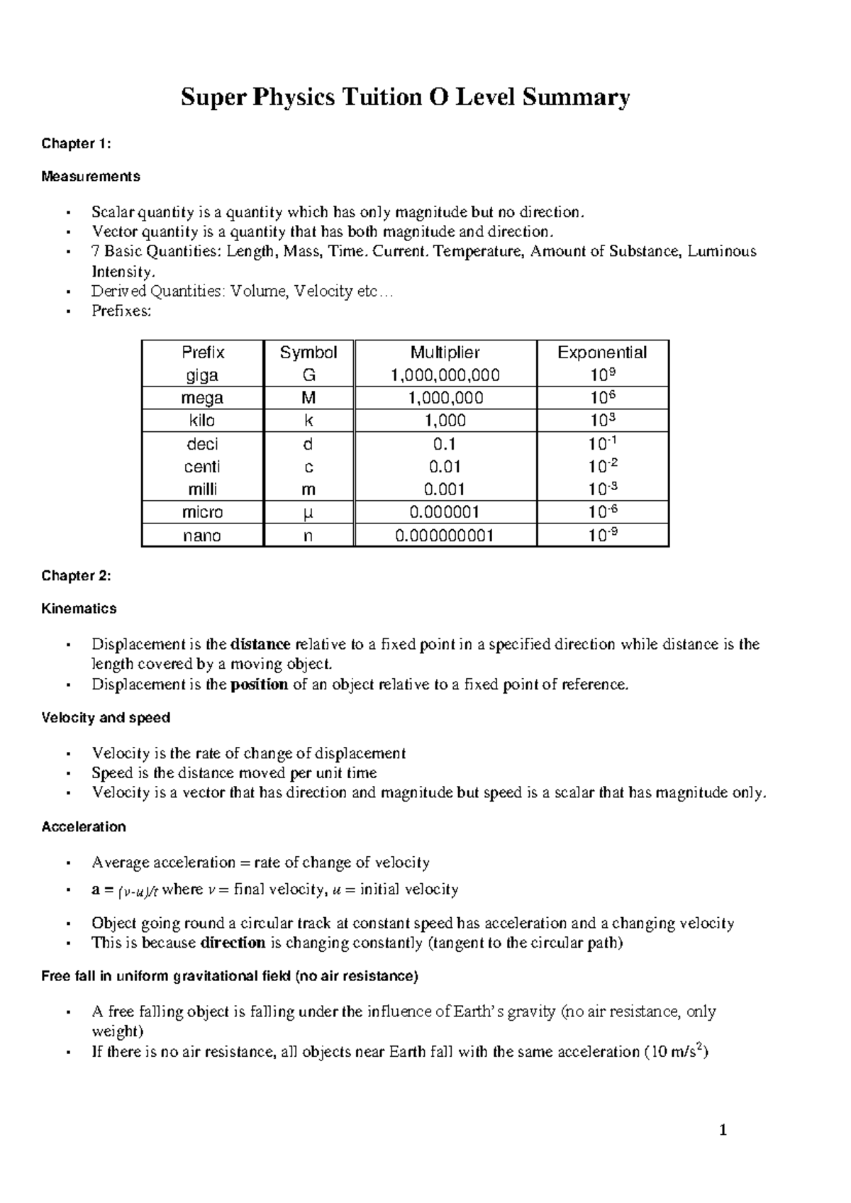 Super Physics O Level Summary: Key Concepts & Topics - Studocu