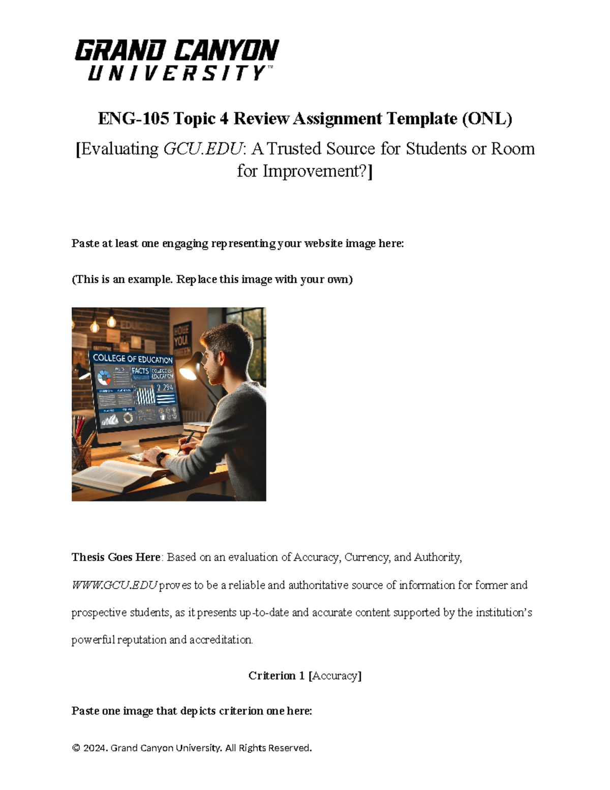 ENG-105 Topic 4 Assignment: Evaluating GCU's Accuracy, Currency ...