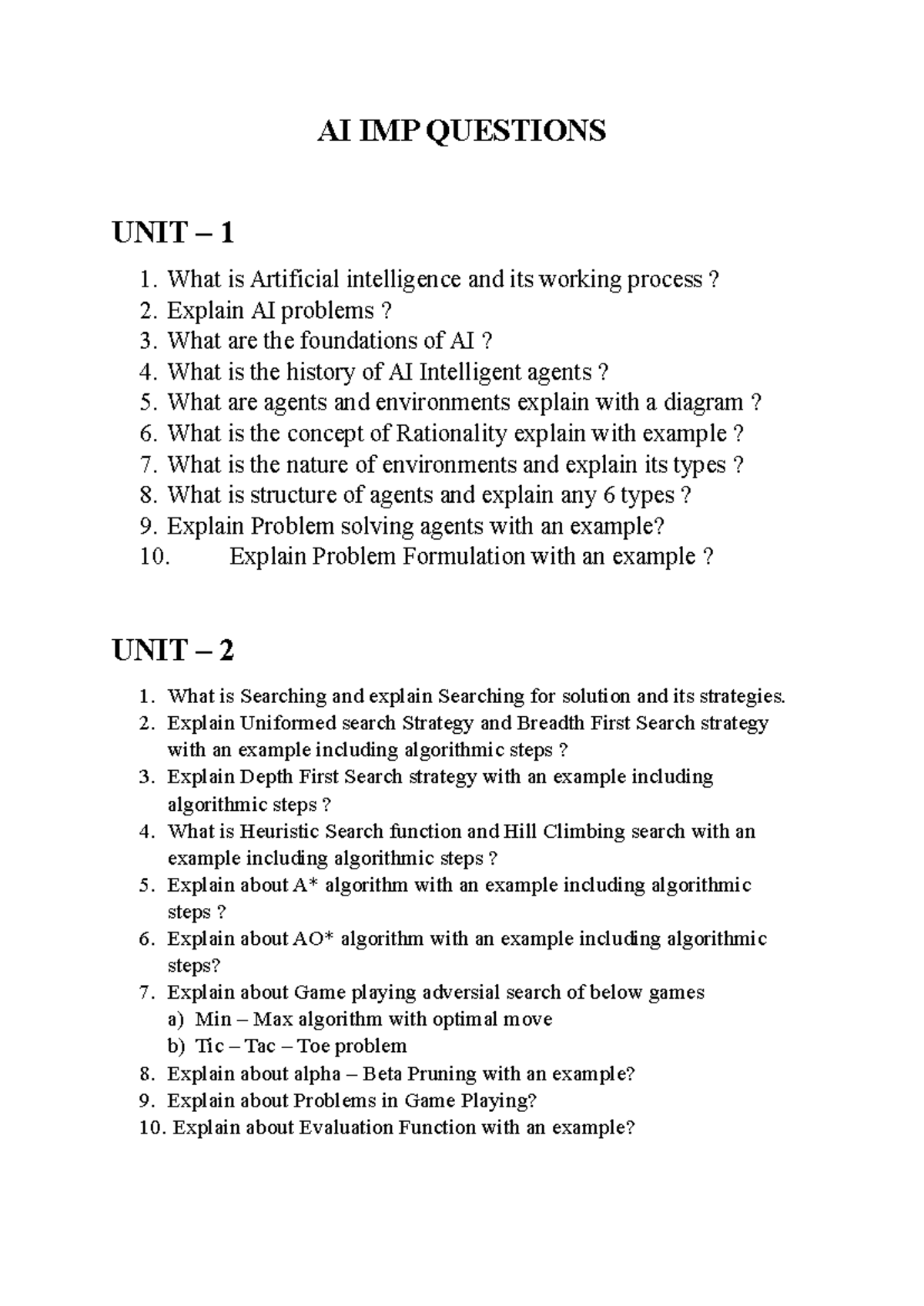 AI IMP Questions for Sem Examinations: Key Concepts and Strategies ...