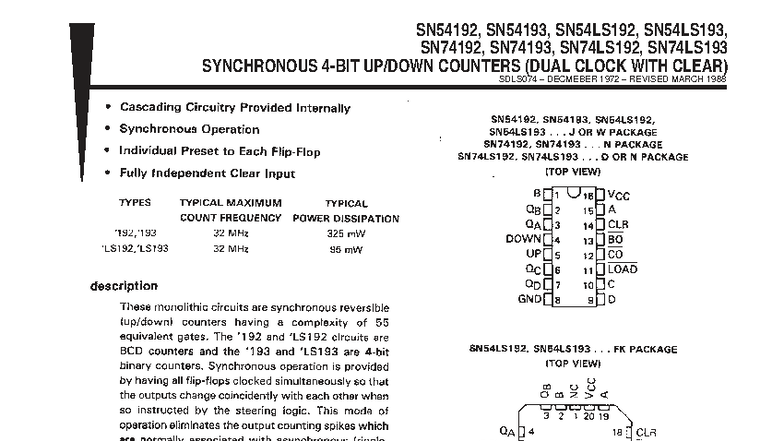 SN54 Series Synchronous Counters (Dual Clock with Clear) - Studocu