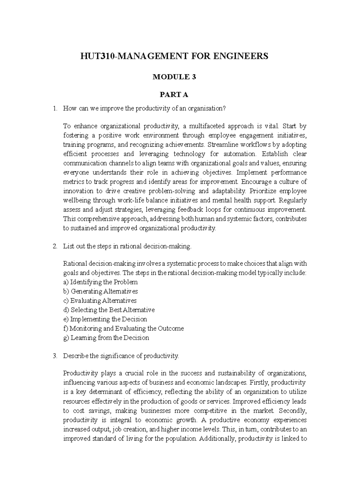 Module 3 Q&A - Enhancing Organizational Productivity and Decision ...
