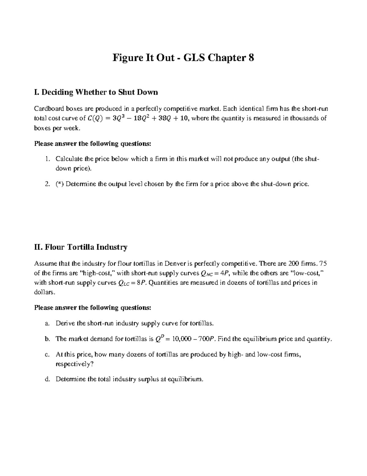 GLS 08: Solutions for Perfect Competition & Industry Analysis - Studocu