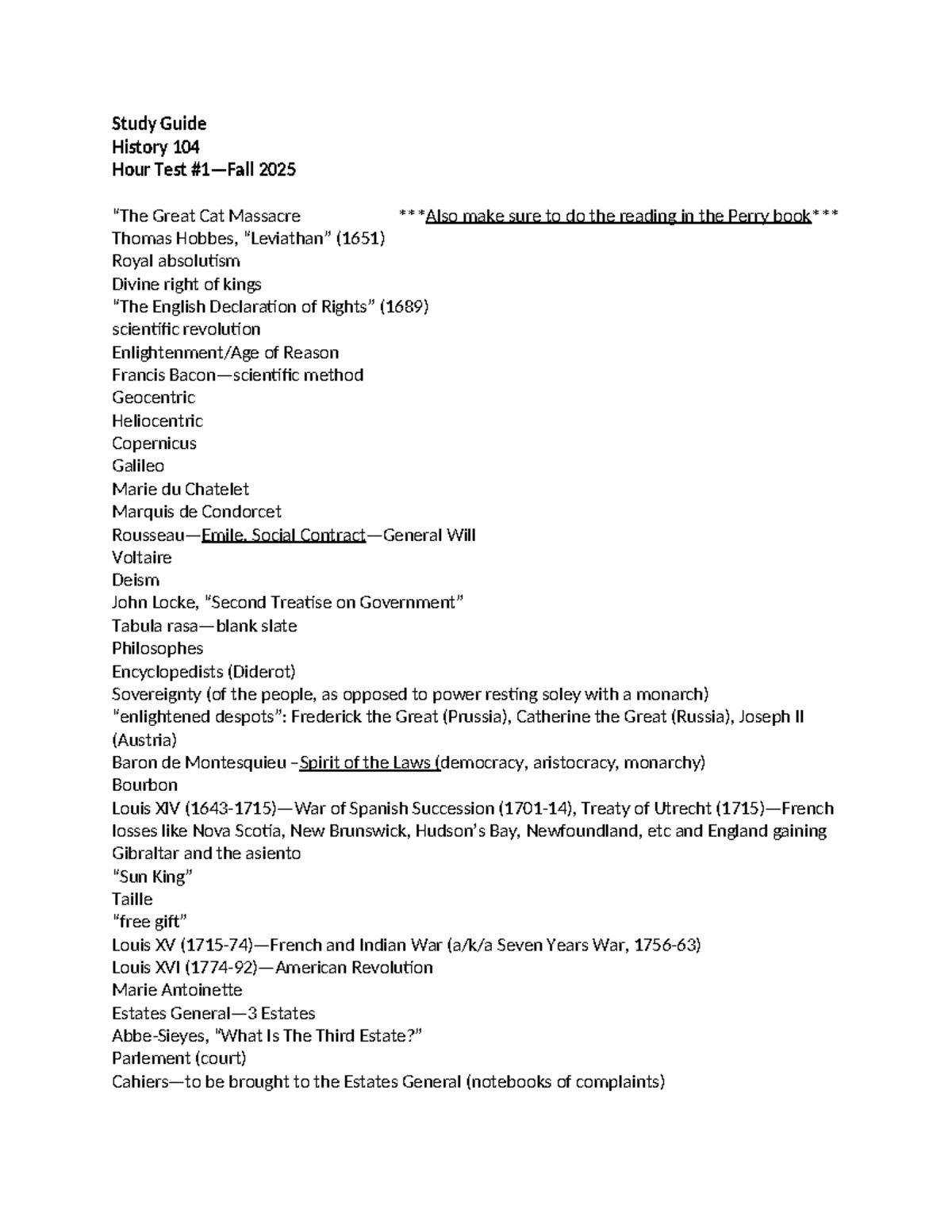 History 104 Study Guide for Hour Test #1 - Fall 2025 - Studocu