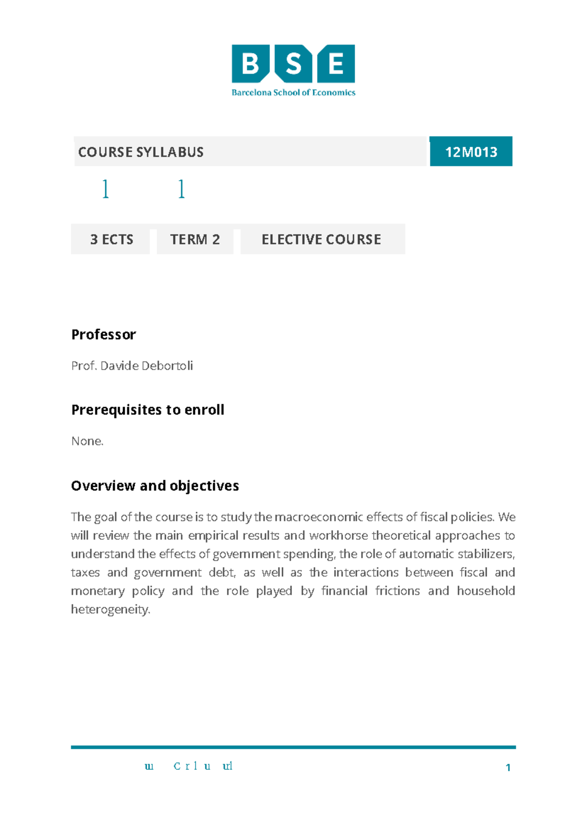 BSE 12M013 Fiscal Policy Course Syllabus for Term 2 (2023-24) - Studocu