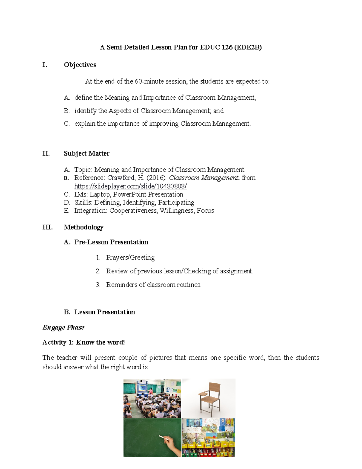 Semi-Detailed Lesson Plan for Classroom Management in EDUC 126 - Studocu