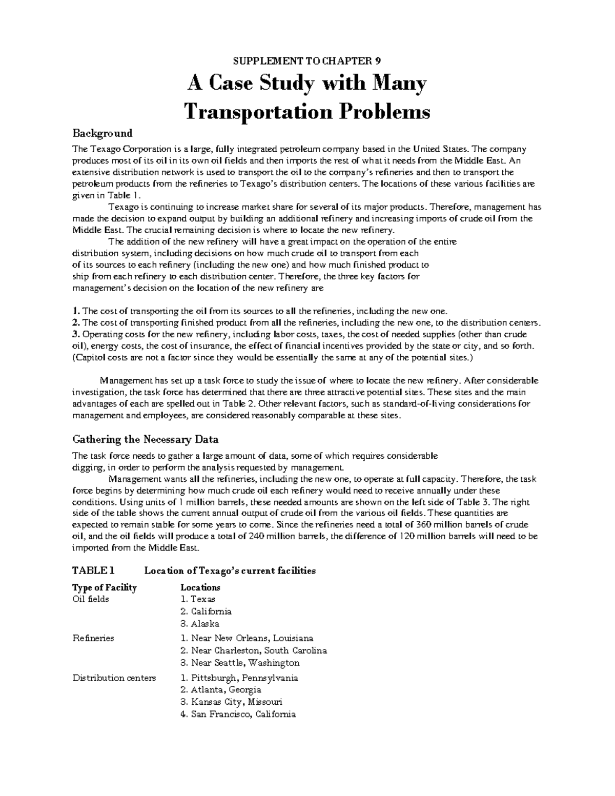Texago Corp. Case Study: Transportation Problems & Site Selection ...