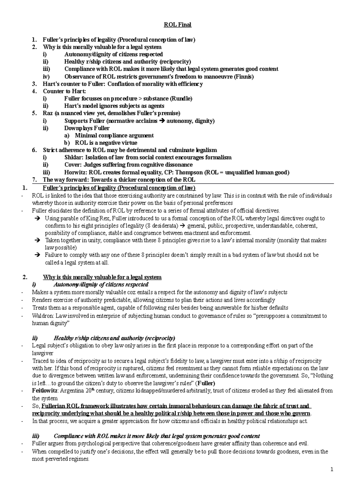 ROL Final Exam Review: Principles, Morality, and Legal Frameworks - Studocu