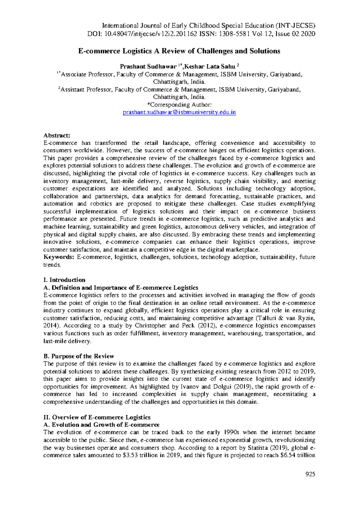 Logistics Challenges and Solutions: A Review (Paper 31) - Studocu