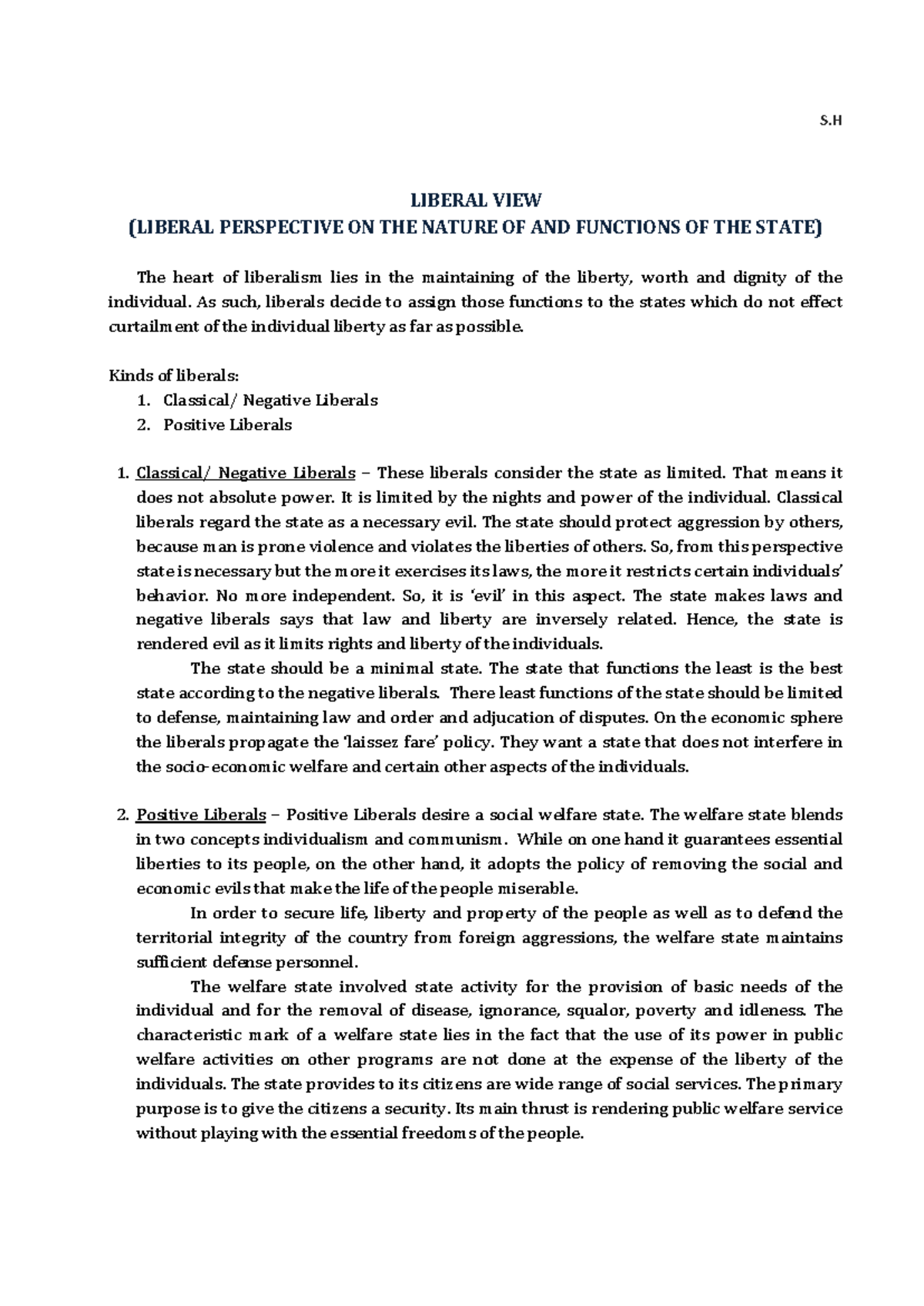 Liberal Perspective - Good - S LIBERAL VIEW (LIBERAL PERSPECTIVE ON THE ...
