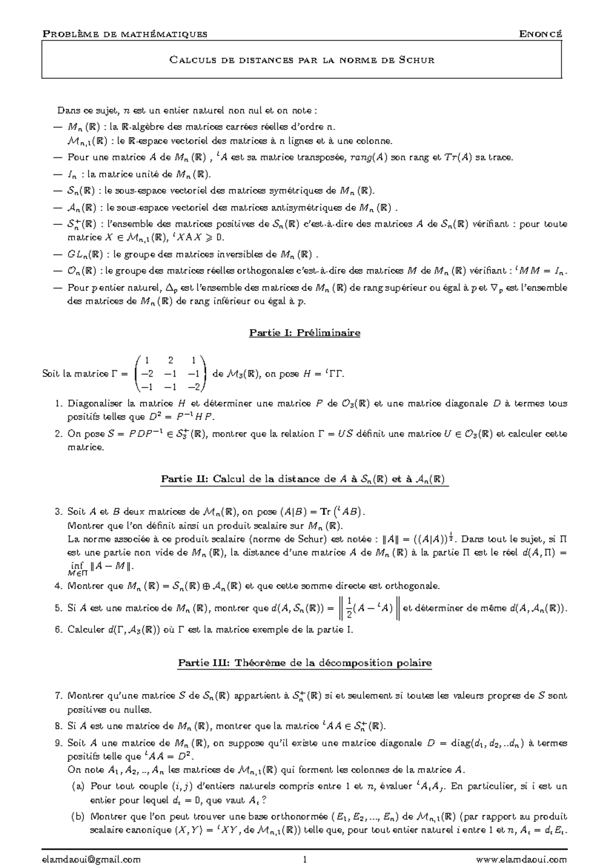 Calcul de distance par la norme de Schur - Mathématiques M3 - Studocu