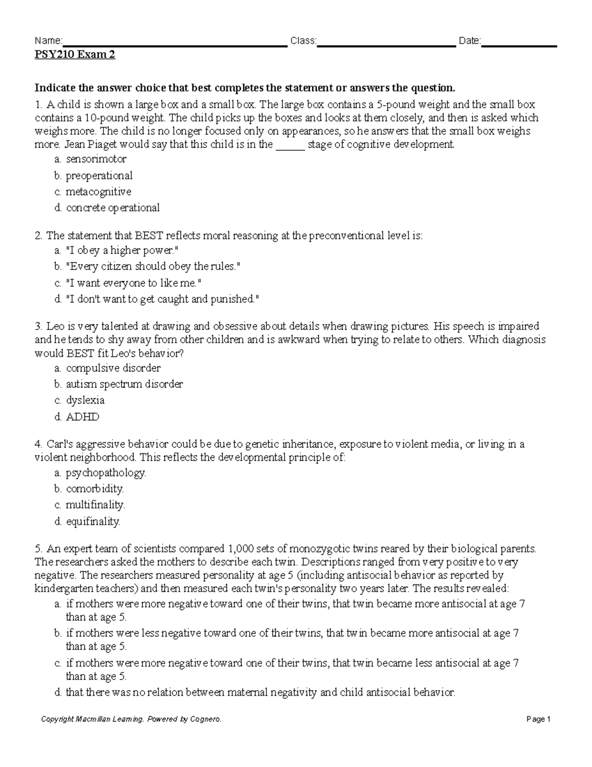 PSY210 Exam 2 Study Guide Answers and Solutions - Studocu