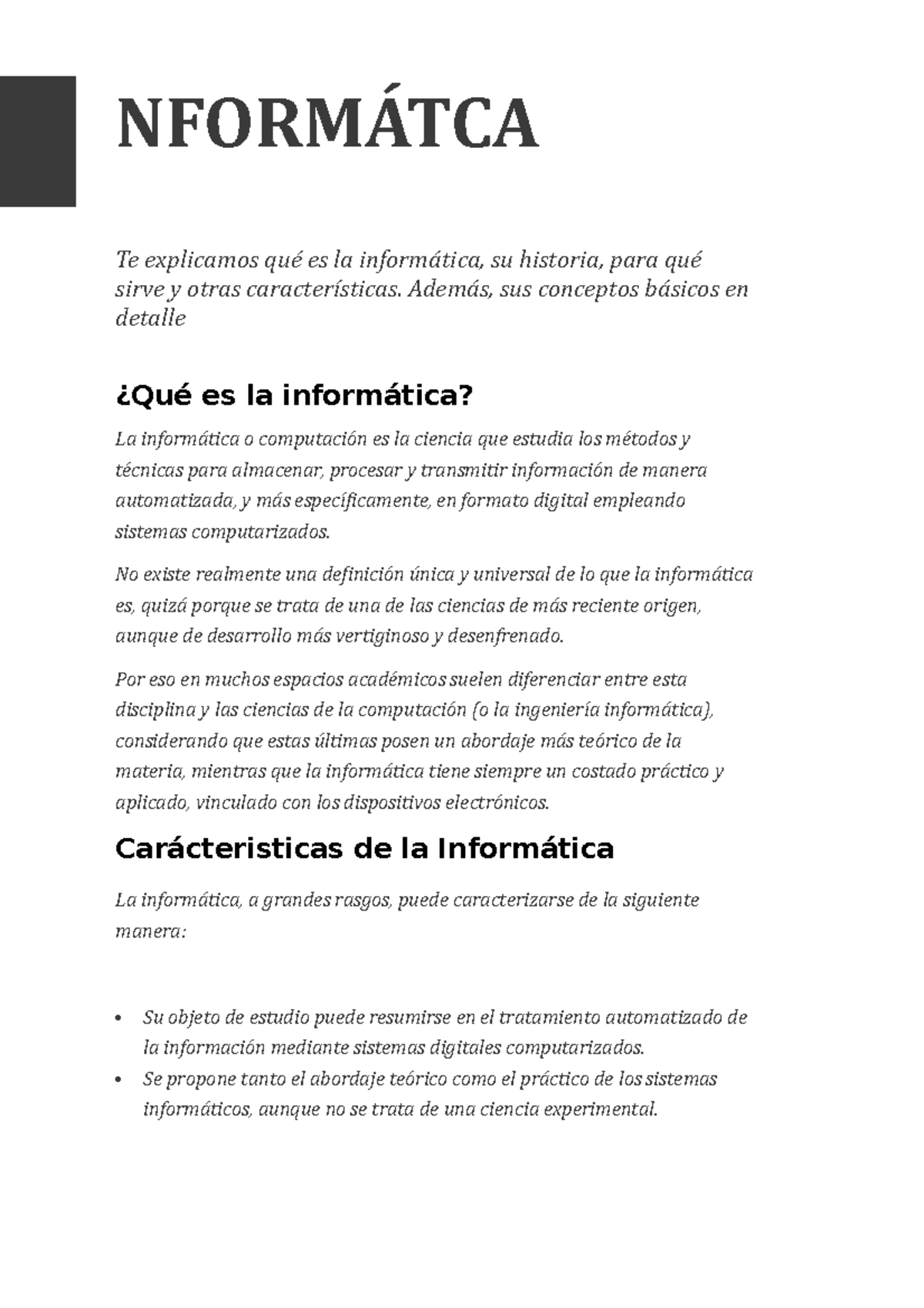 Informatica - Resumen y Conceptos Clave en la Ciencia Computacional ...