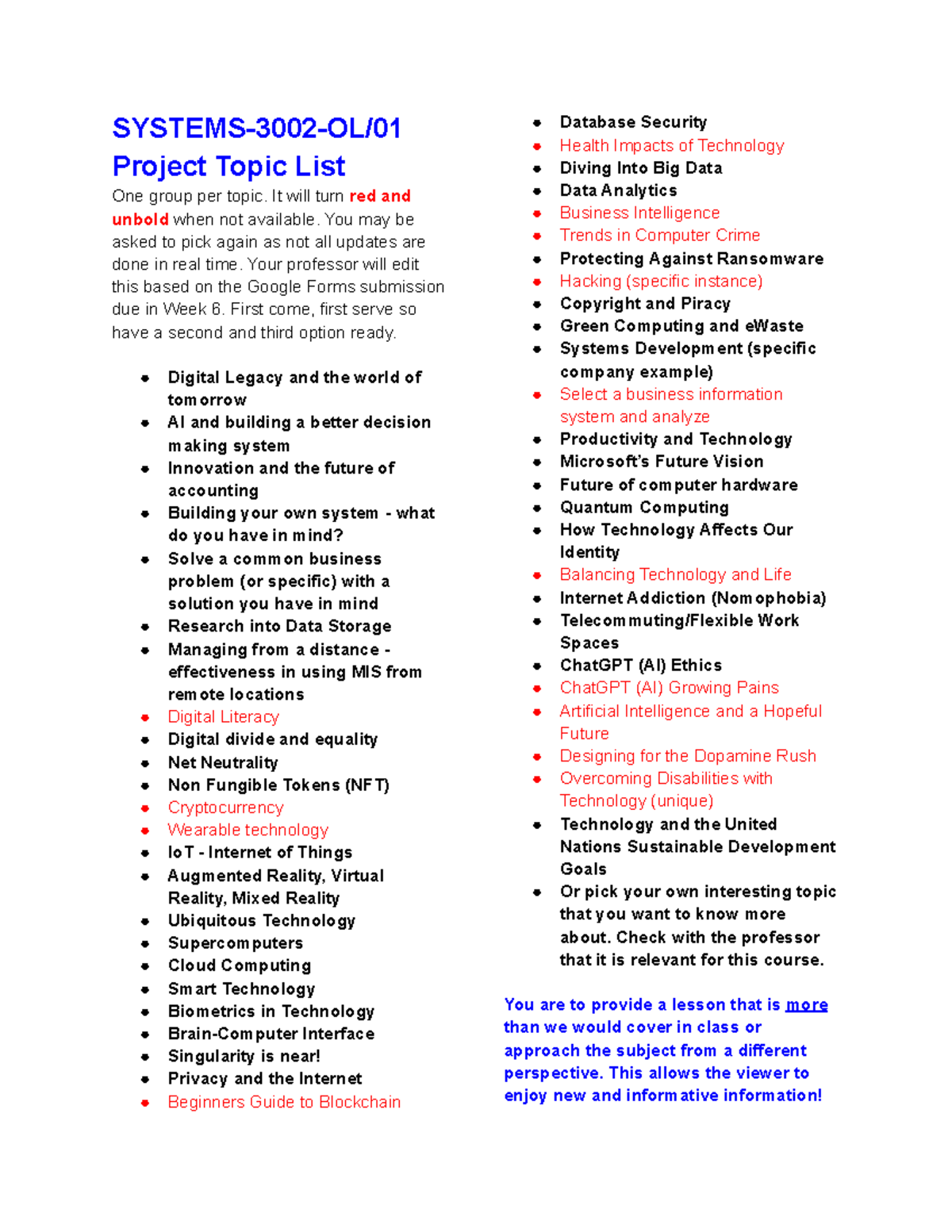 Systems-3002 01 Project Topic List - SYSTEMS-3002-OL/ Project Topic ...