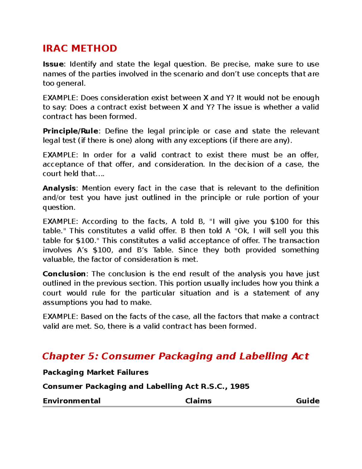 Midterm Study Notes: IRAC Method & Consumer Protection Laws - Studocu