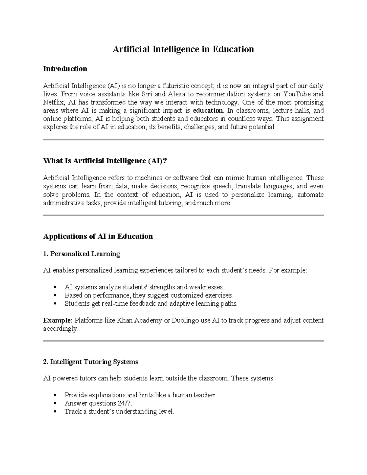 Assignment 2: The Impact of AI on Education and Learning - Studocu