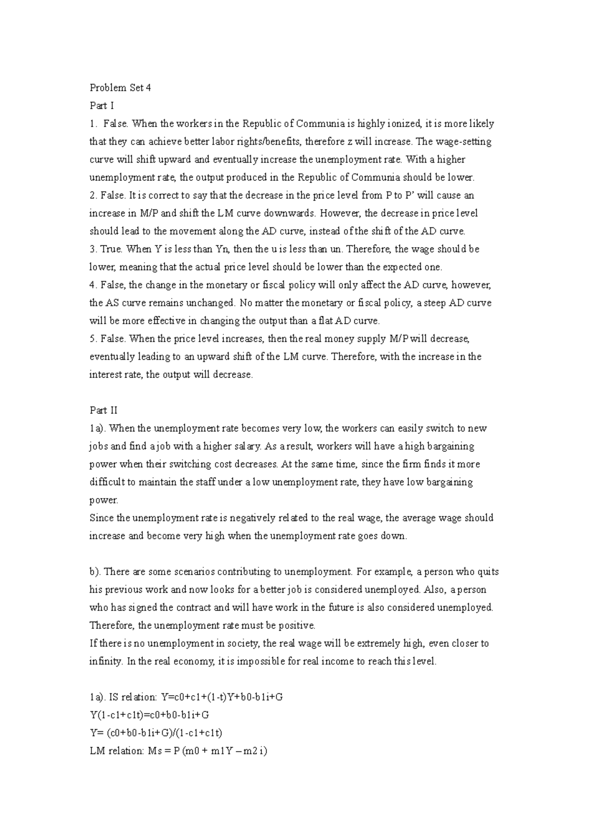 Problem Set 4 for Economic Theory (Course Code: ET 101) - Studocu