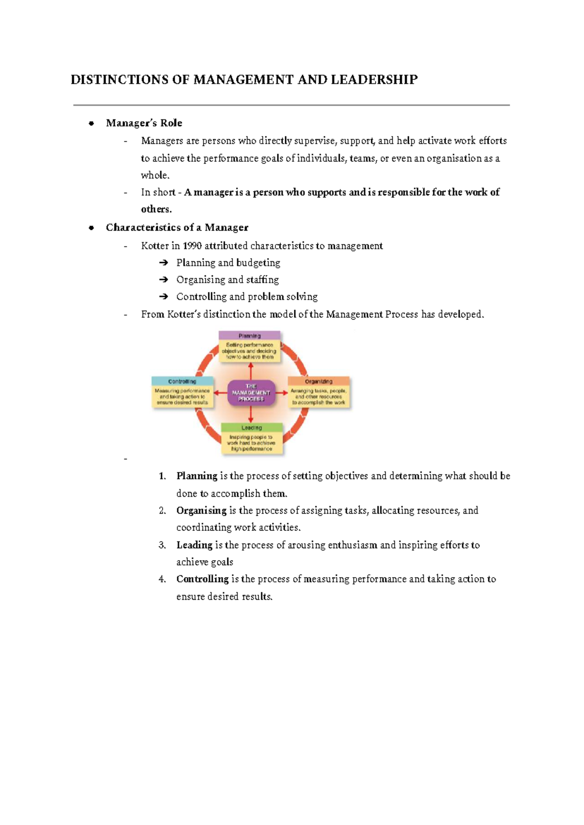 WEEK 2 - Distinctions of Management and Leadership Overview - Studocu