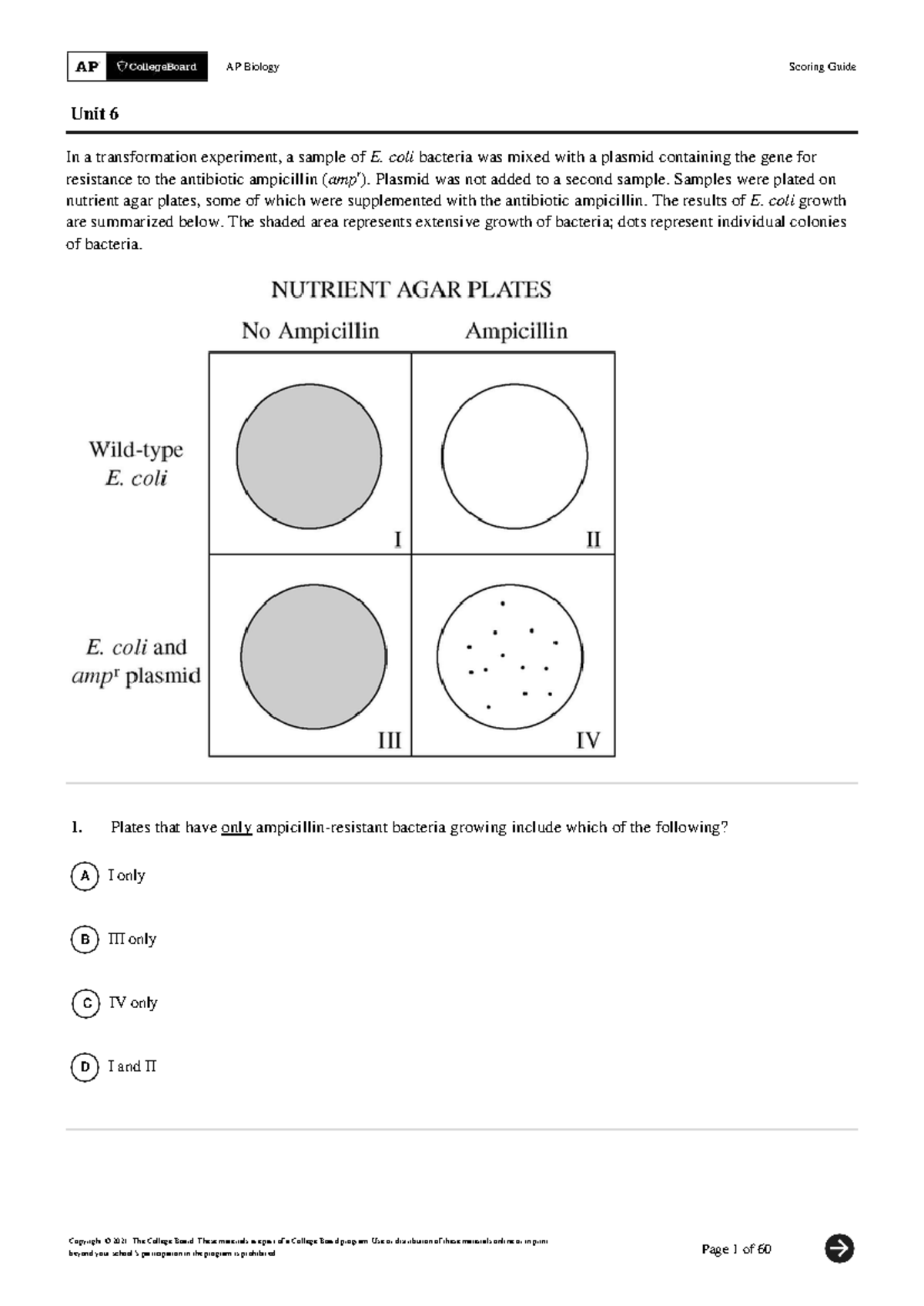 AP Biology Unit 6 MCQ Scoring Guide and Analysis - Studocu