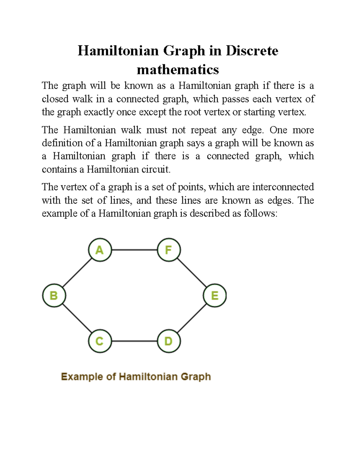 Hamiltonian Graph Example