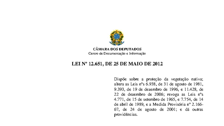 Lei nº 12.651/2012: Proteção da Vegetação e Sustentabilidade - Studocu